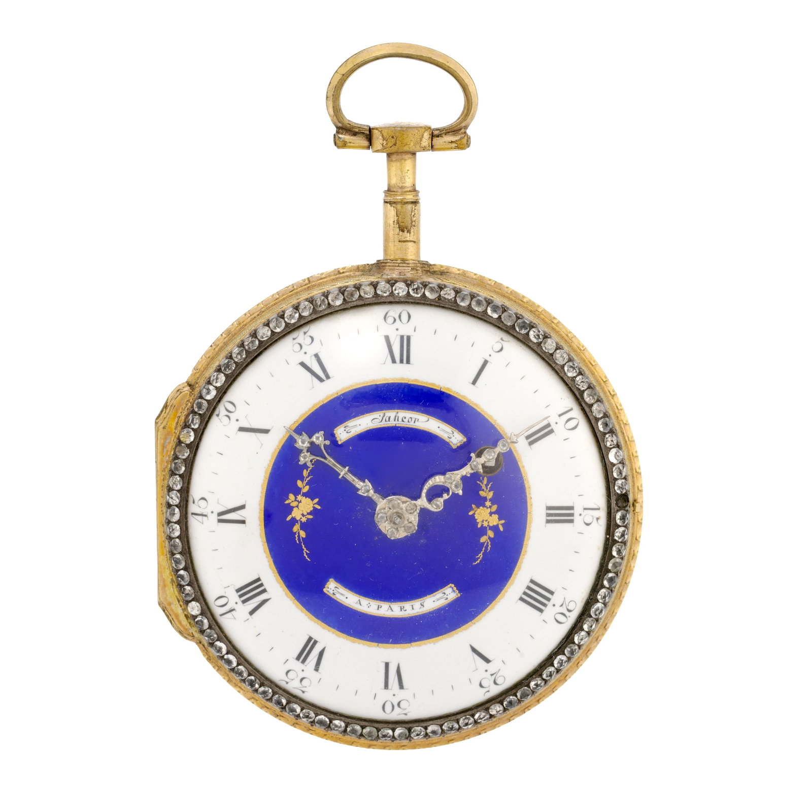 Montre de poche à coq en laiton et argent sertie de pâte de verre avec boîtier de pro - 5