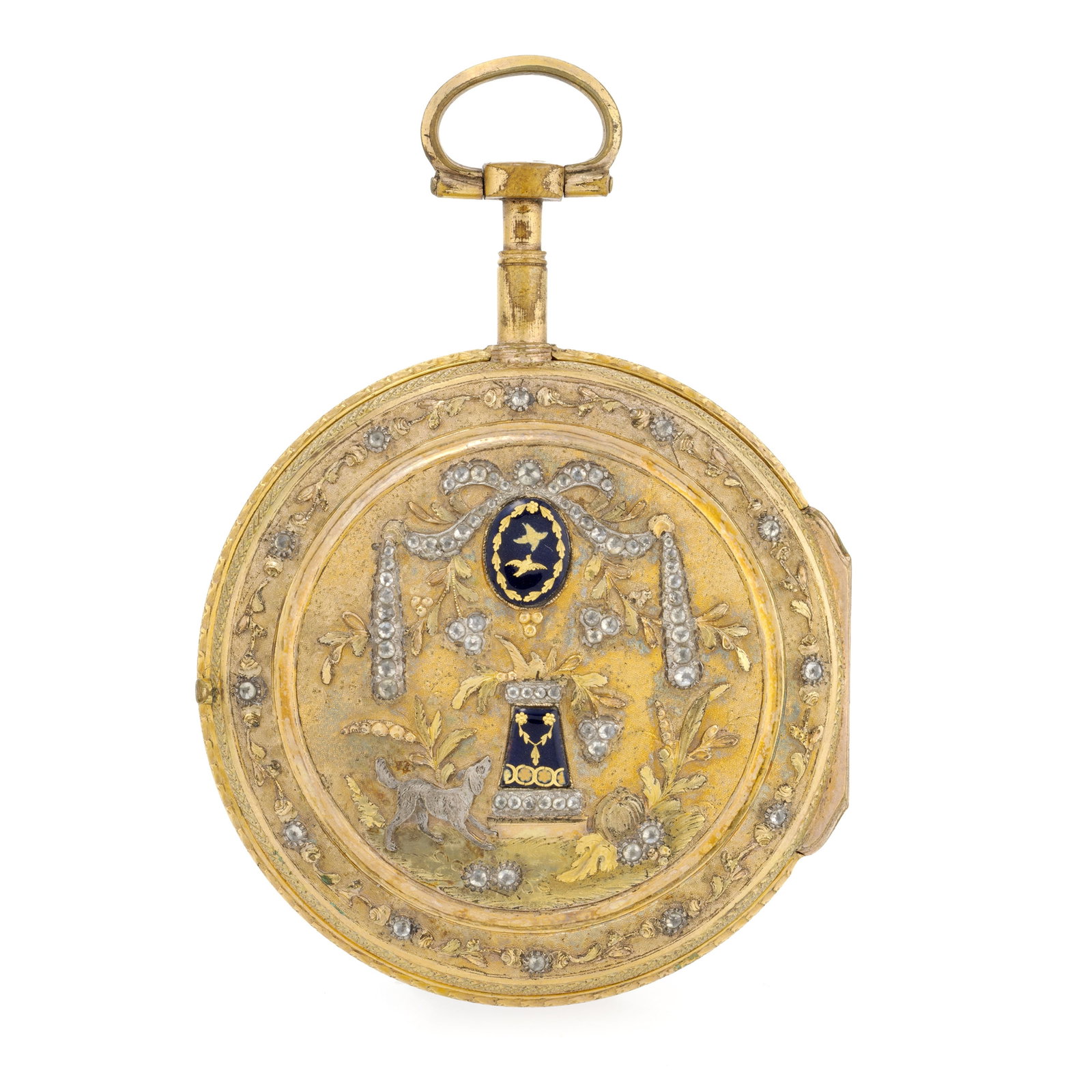 Montre de poche à coq en laiton et argent sertie de pâte de verre avec boîtier de pro - 6