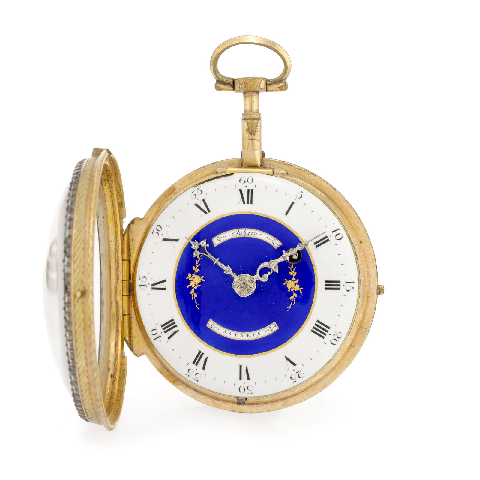 Montre de poche à coq en laiton et argent sertie de pâte de verre avec boîtier de pro - 7