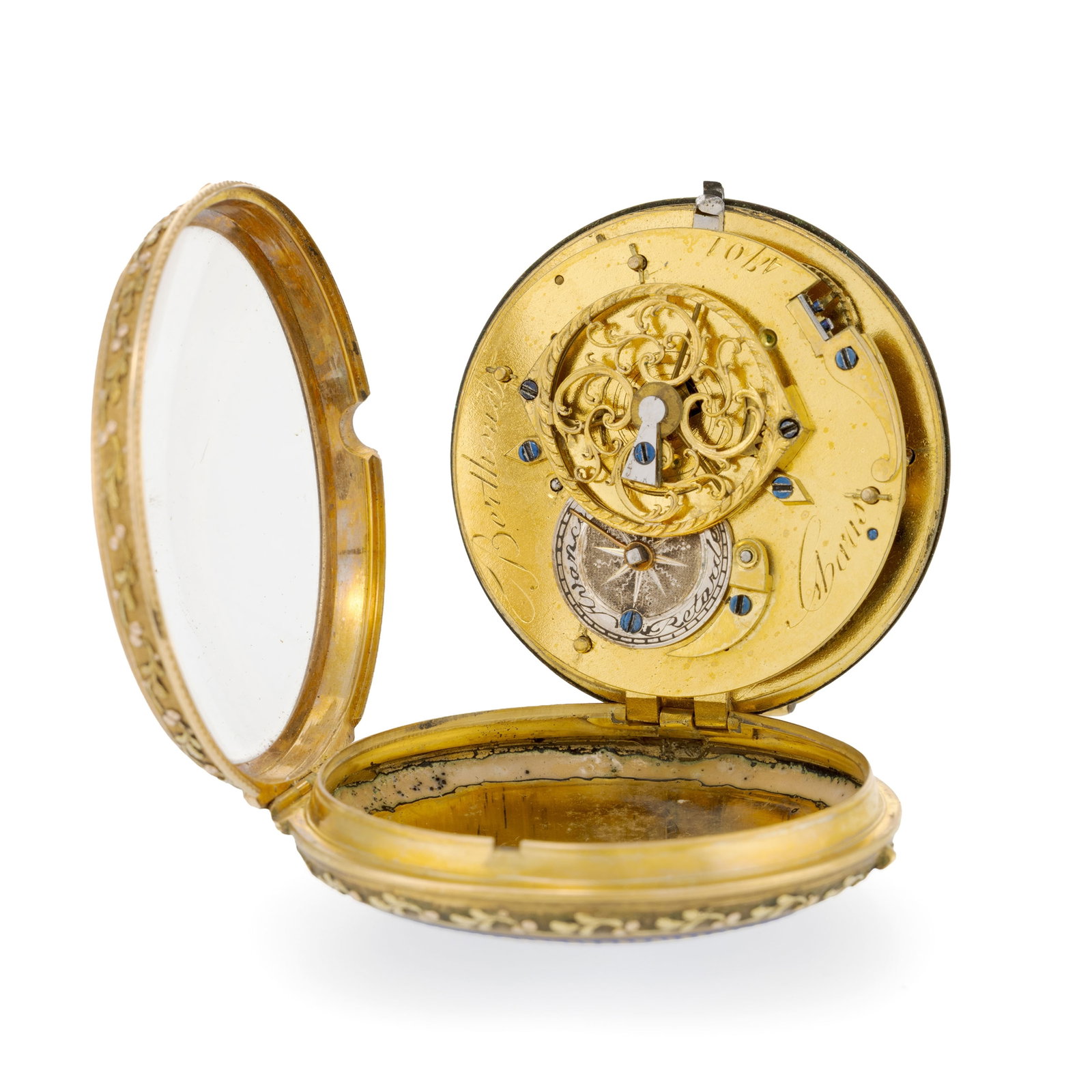 Berthoud à Paris, montre de poche à coq 3 ors 750 ornée d'une scène galante  - 4