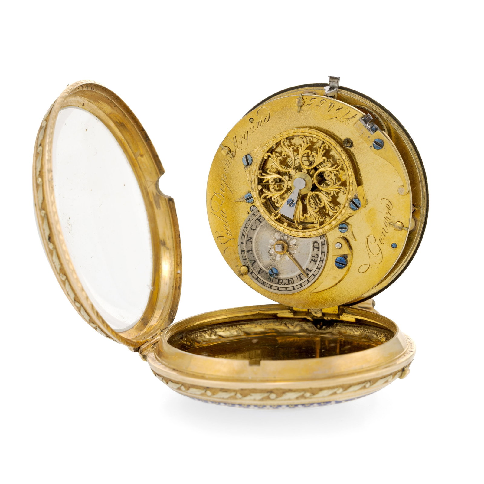 Viala Dupin & Argand à Genève, montre de poche à coq en or 750 ornée d'une sc - 4