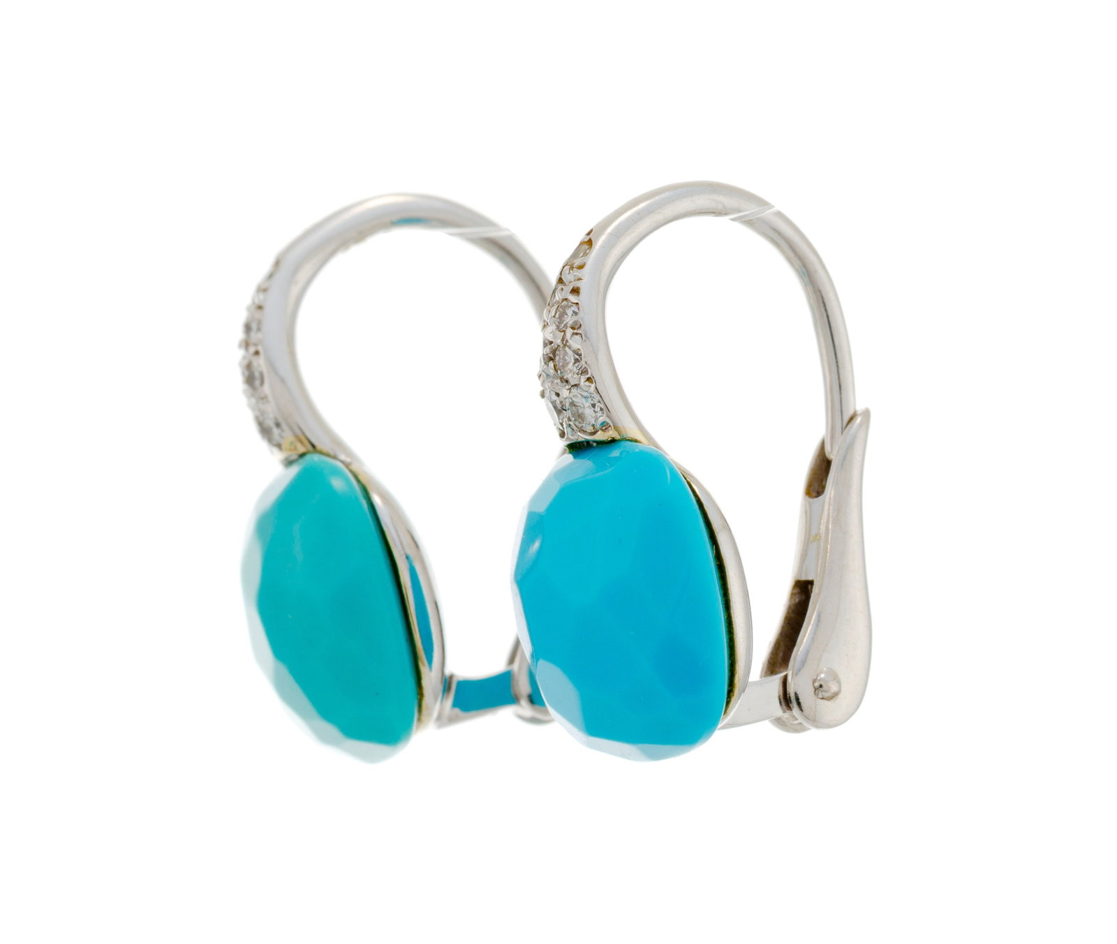 Pomellato, Capri, paire de boucles d'oreilles or gris 750 ornées de deux turquoises facetté - 2