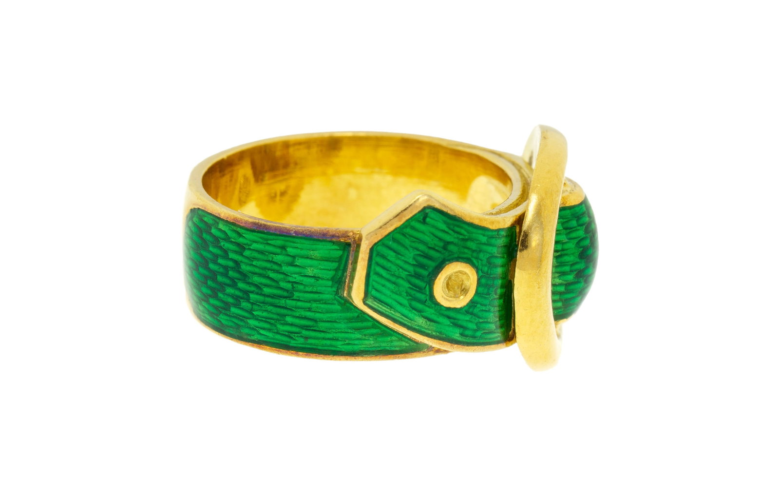 Gübelin, bague ceinture en or 750 et émail vert, signée, doigt 46-6, 6g - 2