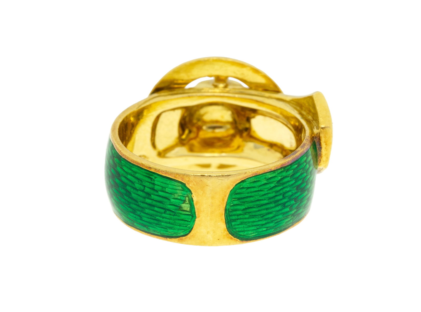 Gübelin, bague ceinture en or 750 et émail vert, signée, doigt 46-6, 6g - 3