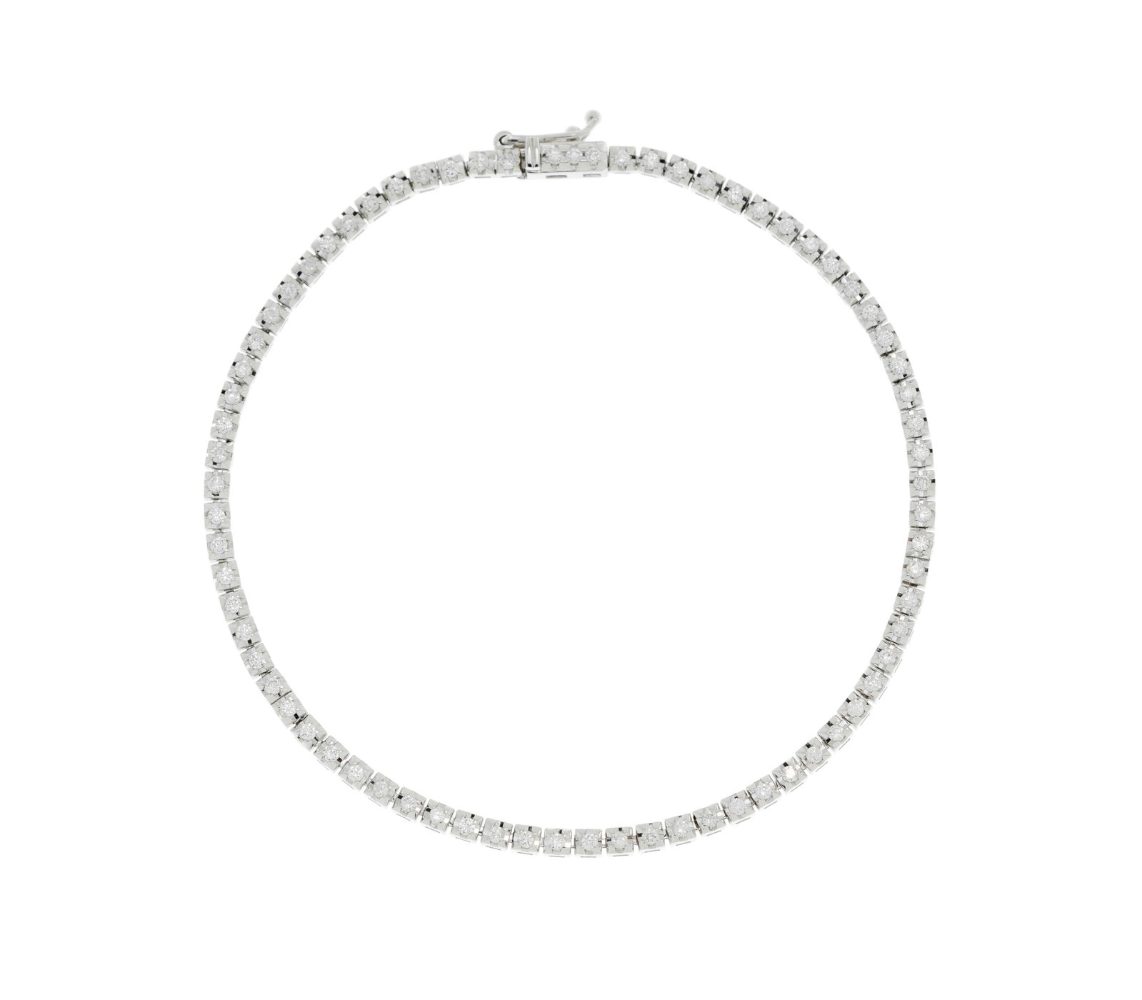 Bracelet rivière en or gris 750 serti de diamants taille brillant, long. 17.3 cm - 2