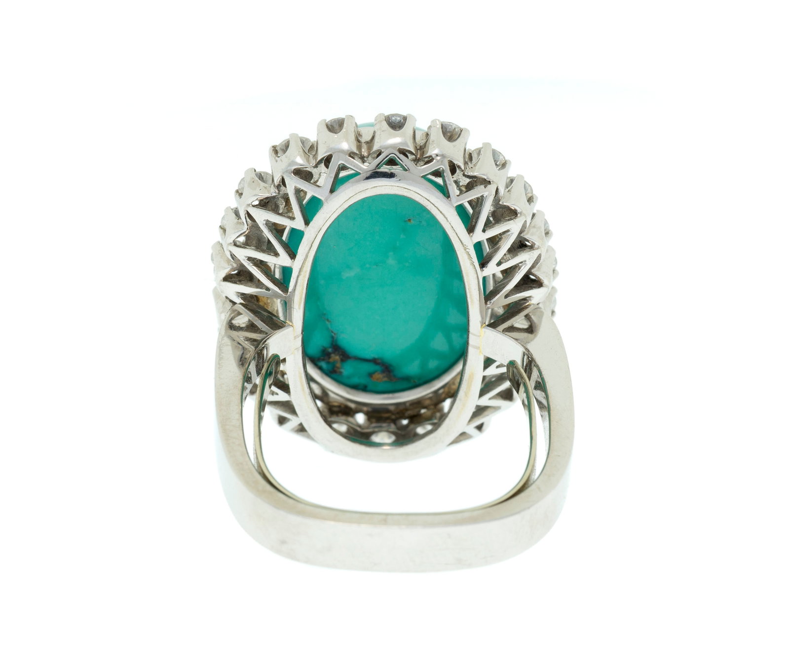 Bague en platine sertie d'une turquoise entourée de diamants taille brillant, doigt 56-16, 16g - 3