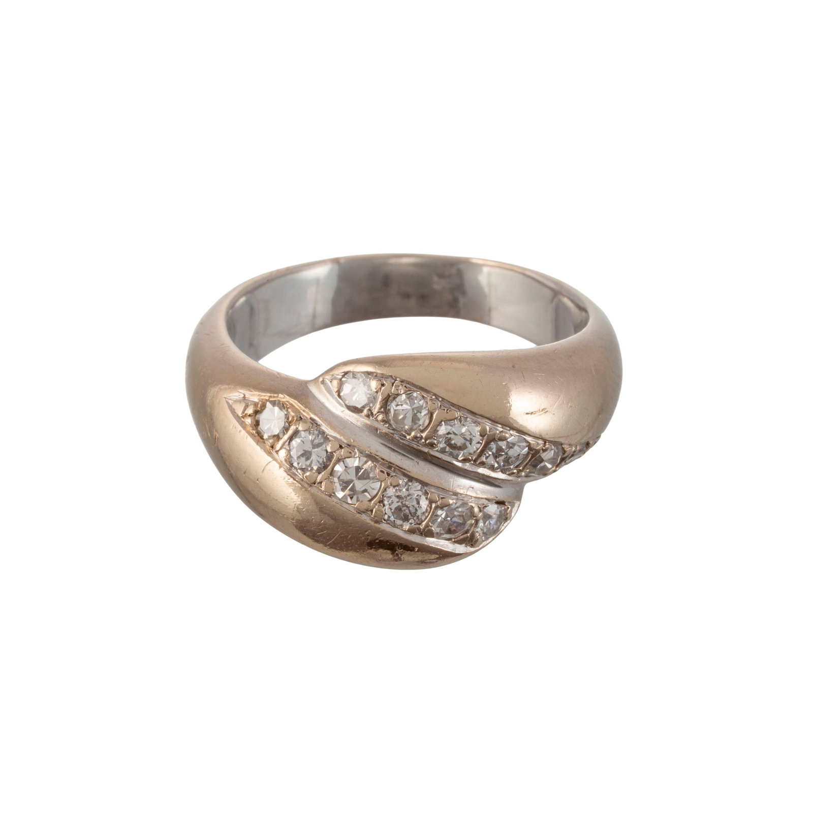 Bague or gris 750 sertie de deux lignes de diamants taille brillant, doigt 51-11, 8g - 2