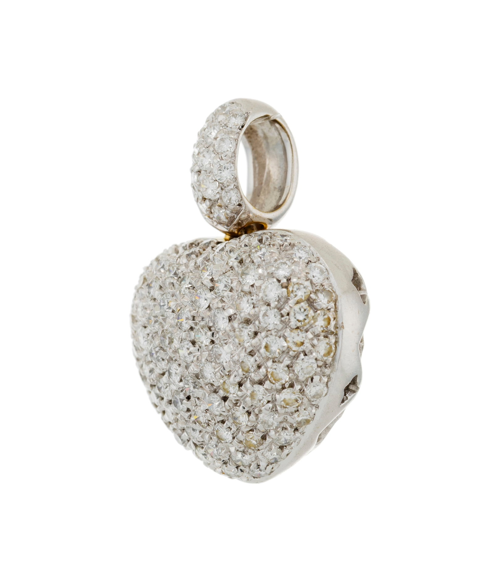 Pendentif cœur or gris 750 pavé de diamants taille brillant, h. 2.4 cm, 6g - 2