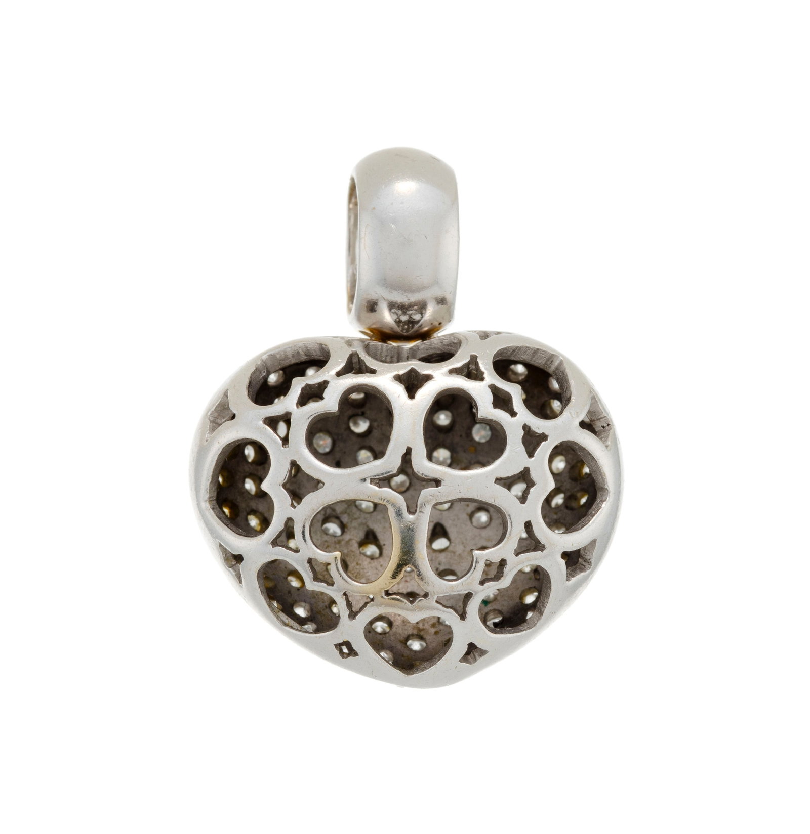 Pendentif cœur or gris 750 pavé de diamants taille brillant, h. 2.4 cm, 6g - 3