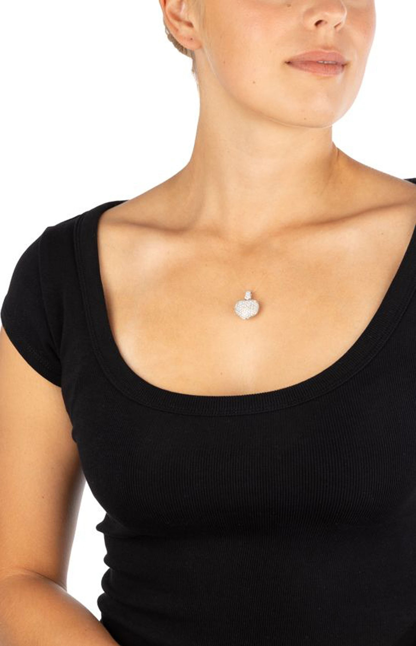 Pendentif cœur or gris 750 pavé de diamants taille brillant, h. 2.4 cm, 6g - 4