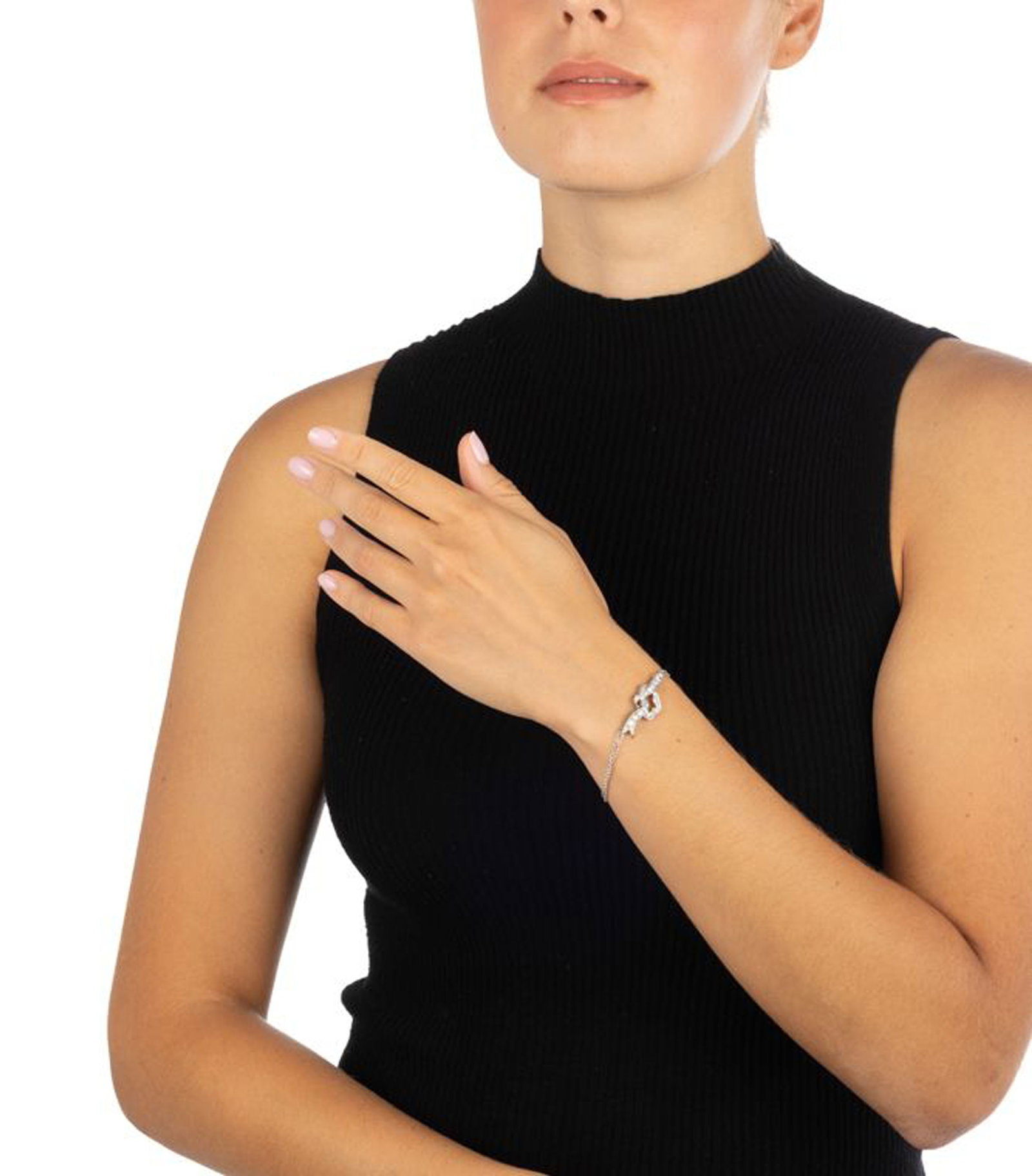 Bracelet en or gris 750 à maille forçat orné d'un motif nœud serti de diamants t - 4