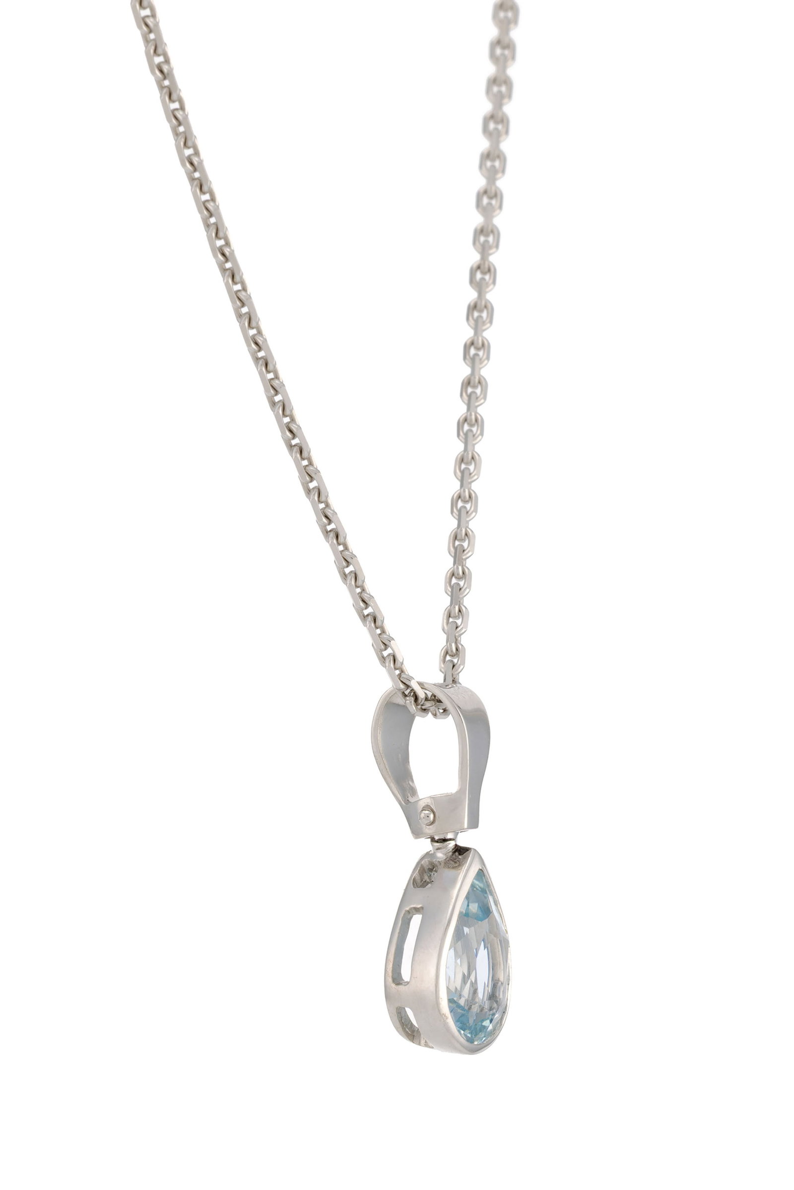 Pendentif en or gris 750 serti d'une aigue-marine taille poire, sur une chaîne en or gris 750 & - 2
