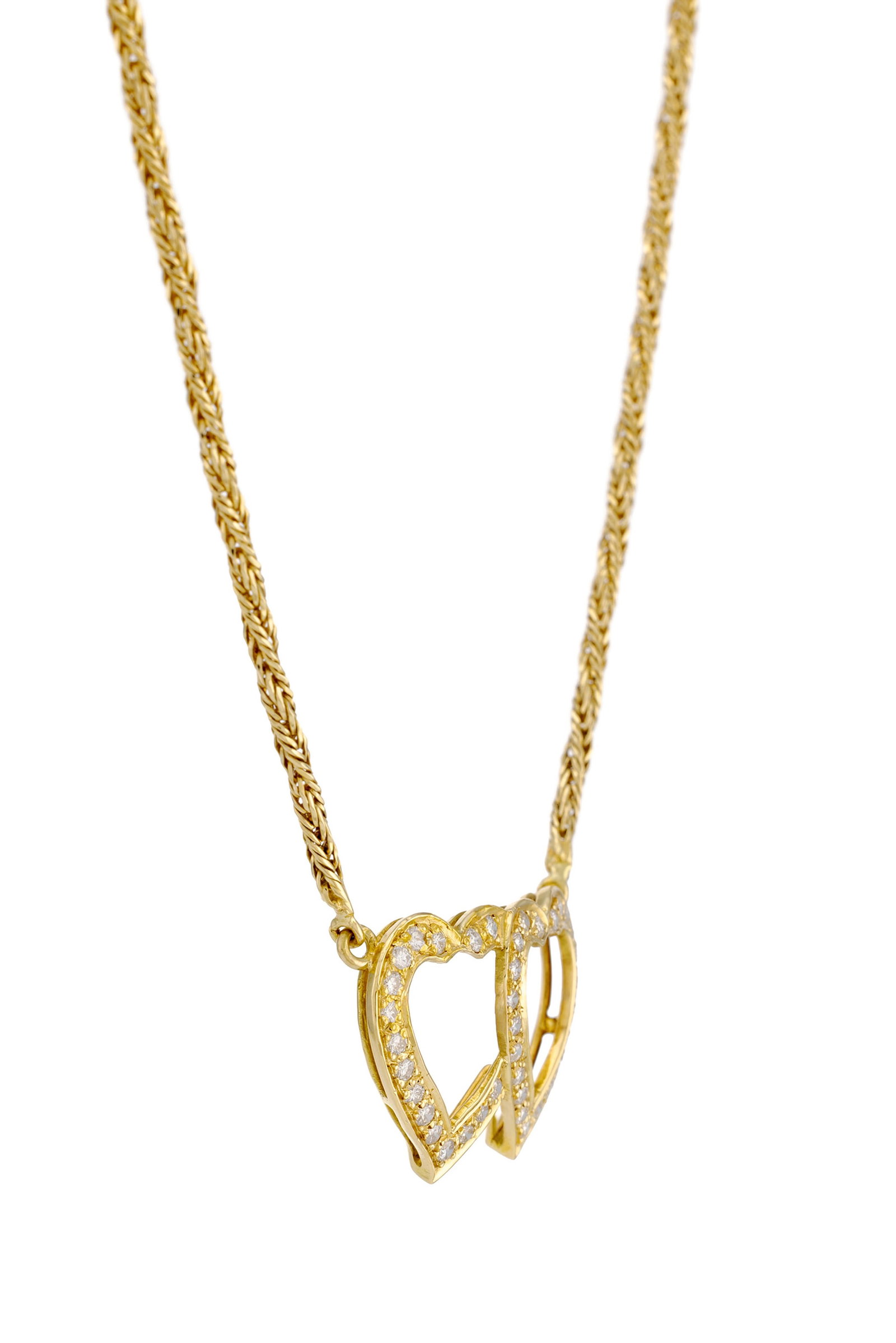 Collier or 750, chaîne à maille corde retenant un motif central en doubles cœurs sert - 2