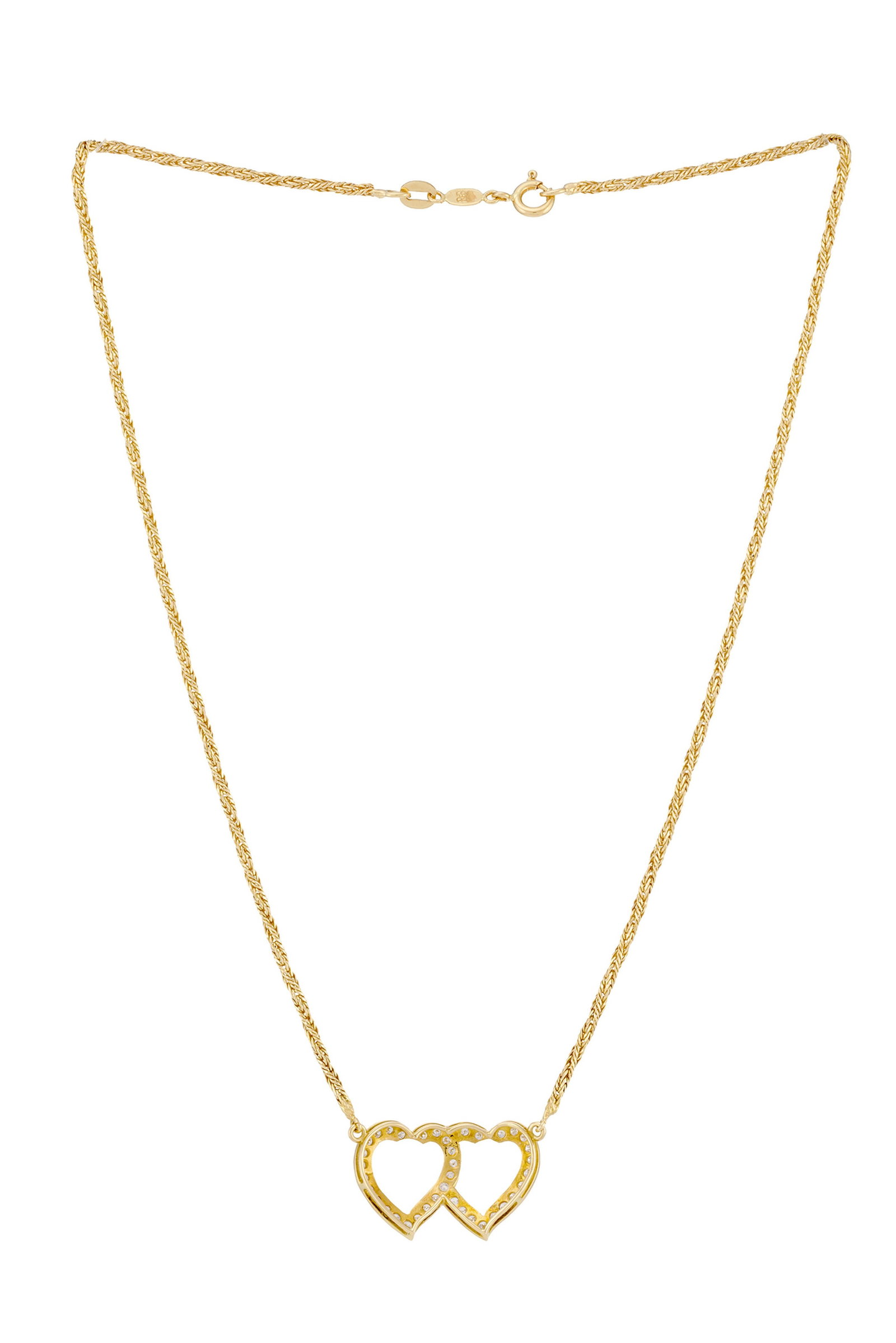 Collier or 750, chaîne à maille corde retenant un motif central en doubles cœurs sert - 3