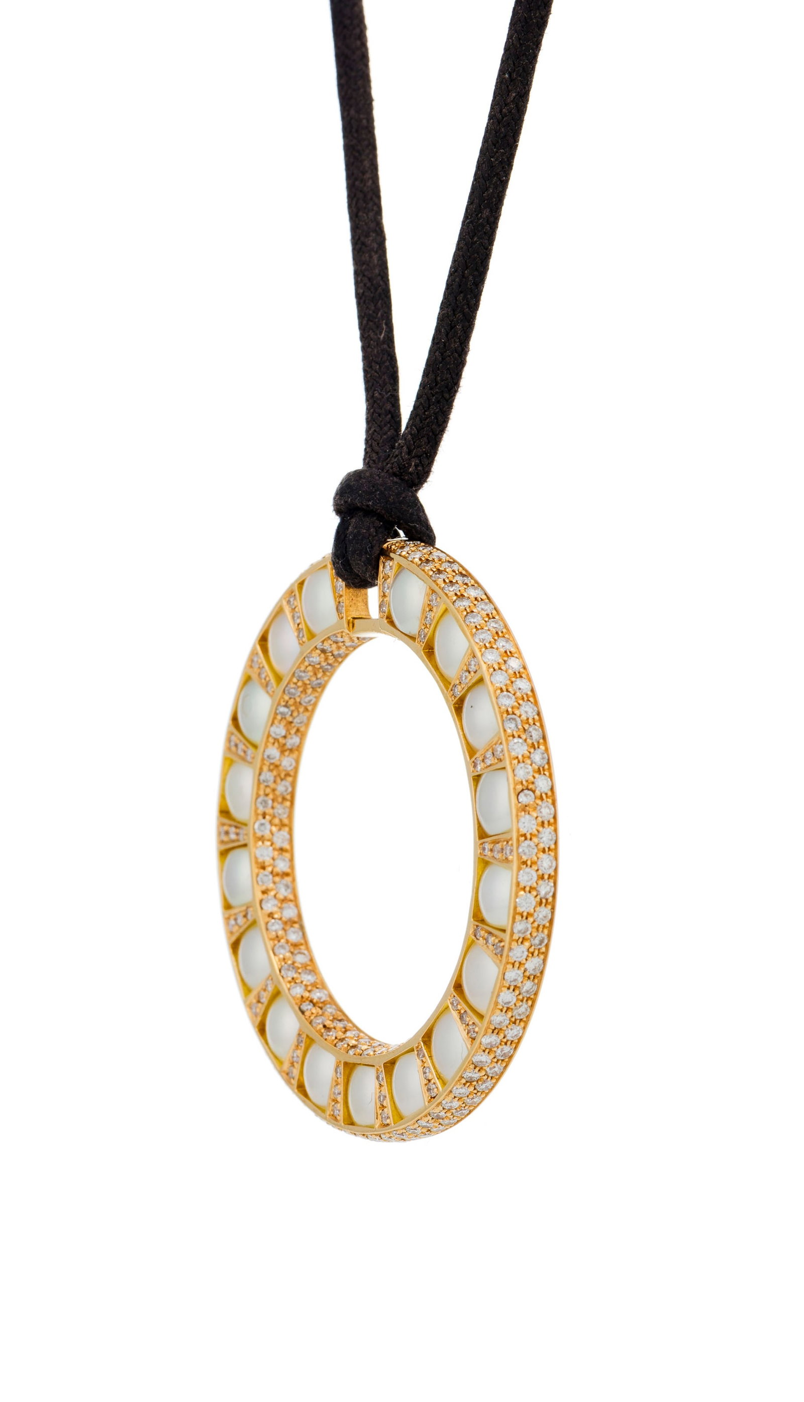Louis Golay, pendentif anneau en or rose 750 pavé de diamants taille brillant et serti de fragm - 2