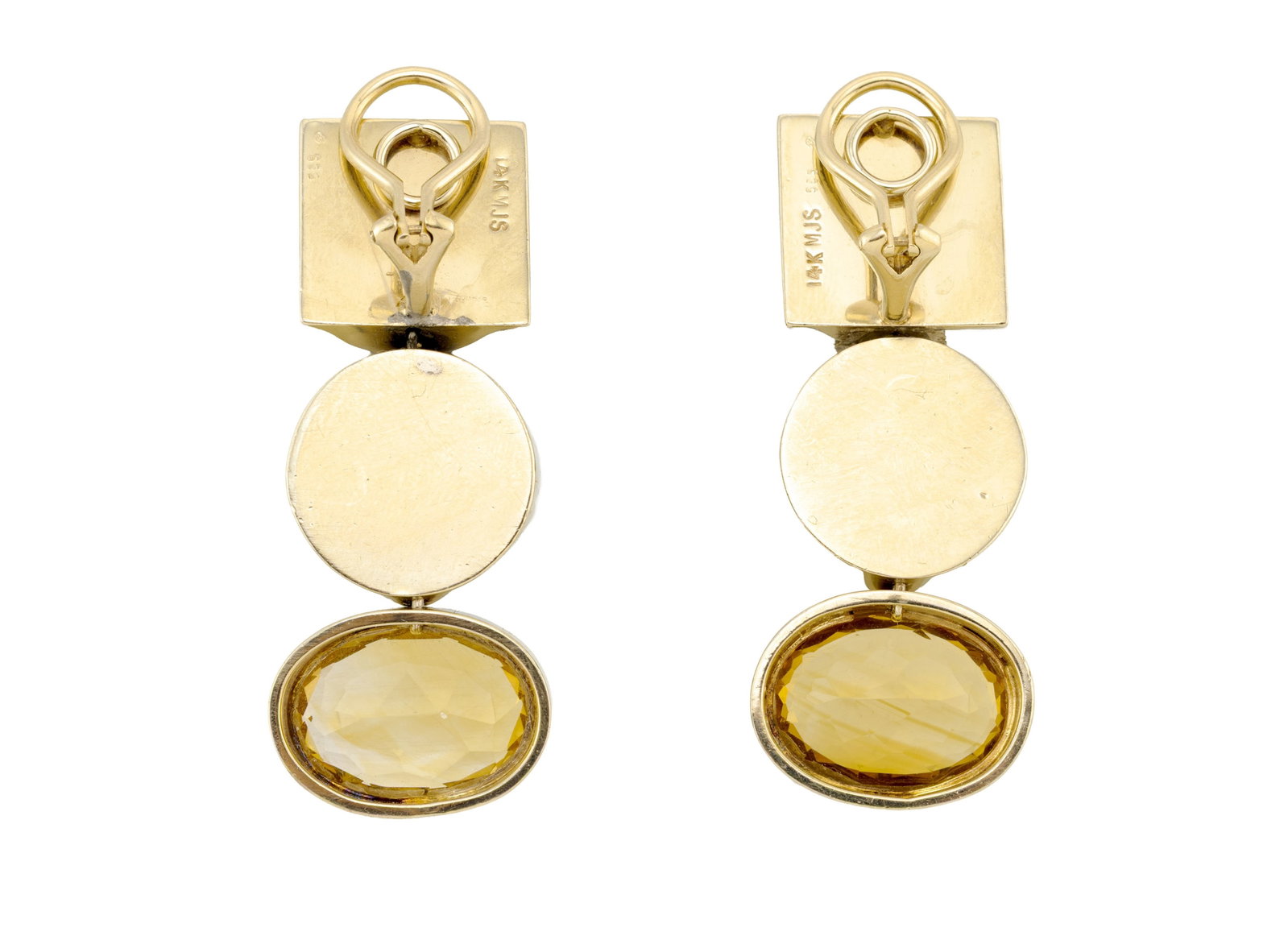 Paire de pendants d'oreilles à motif géométrique en or 585 sertis de plaques et de ca - 3