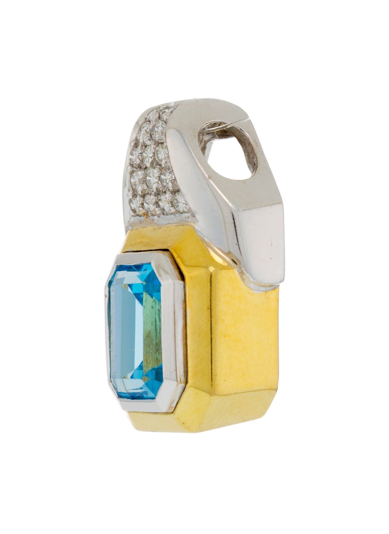 Pendentif 2 ors 750 serti d'une topaze taille émeraude rehaussée de diamants taille brilla - 2