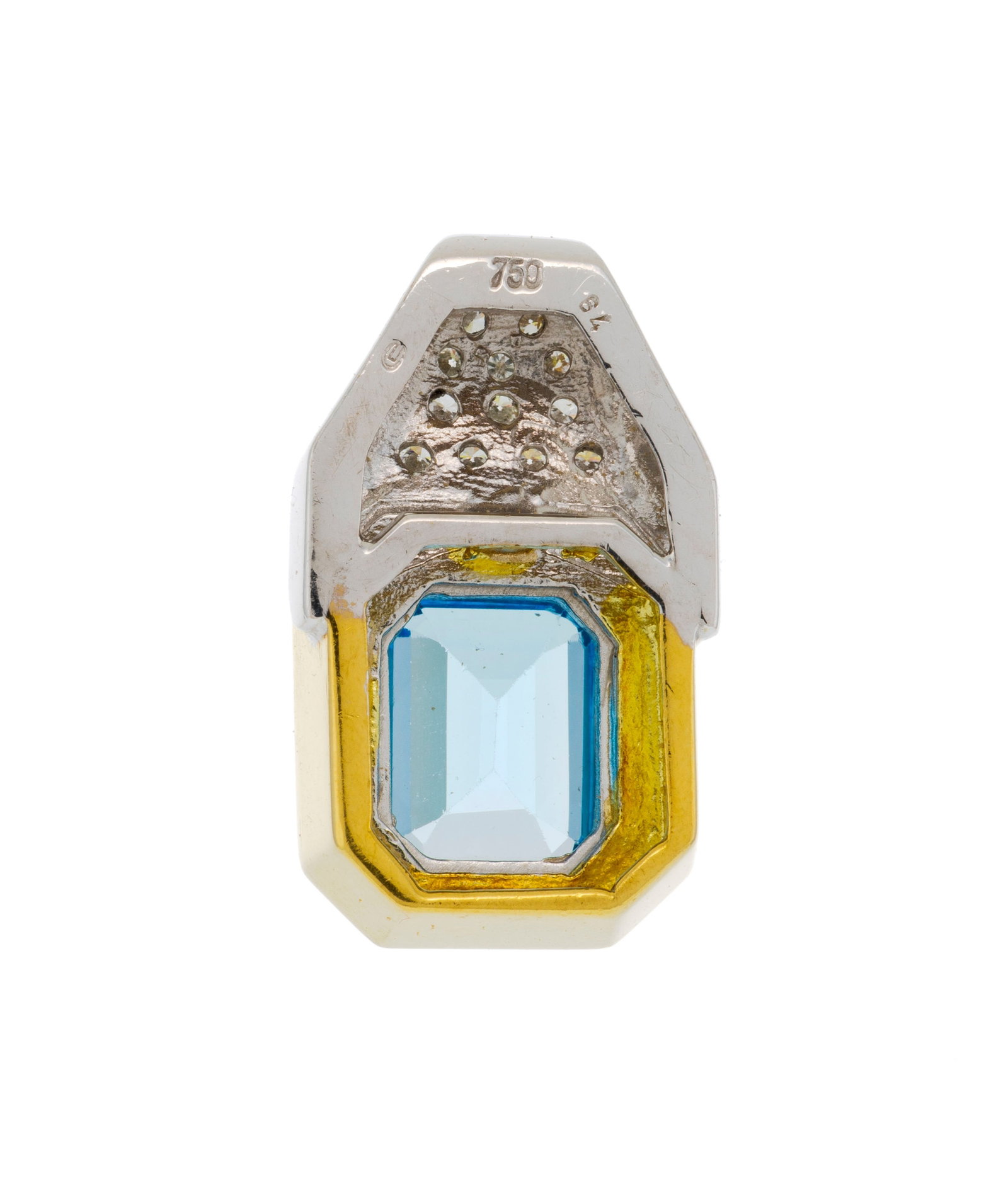 Pendentif 2 ors 750 serti d'une topaze taille émeraude rehaussée de diamants taille brilla - 3