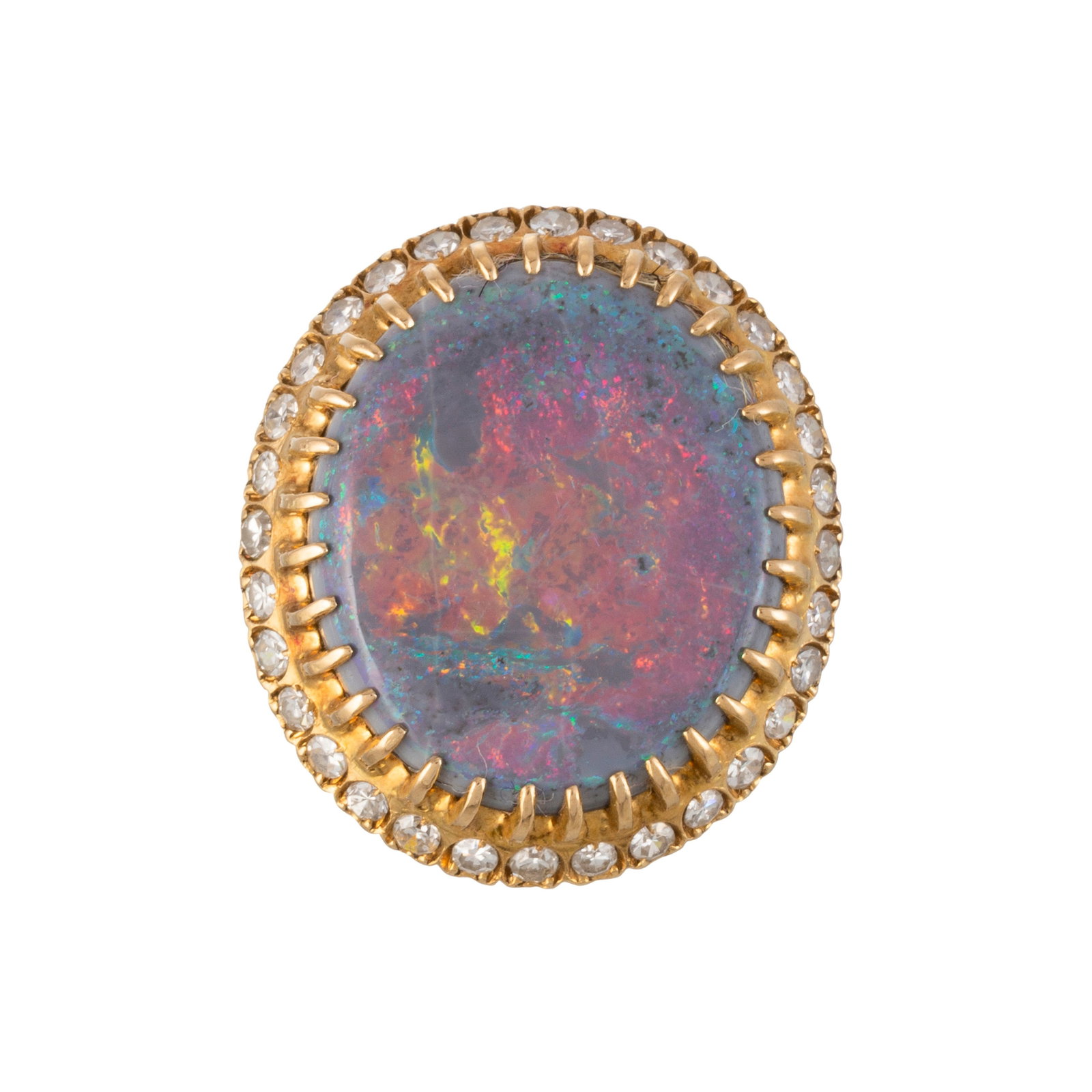 Bague or 750 sertie d'une opale entourée de diamants taille 8/8, doigt 52-12, 7g: Bague or 750 sertie d'une opale entourée de diamants taille 8/8, doigt 52-12, 7g Condition Monture: Bon état de conservation général. Présence de rayures et micro rayures