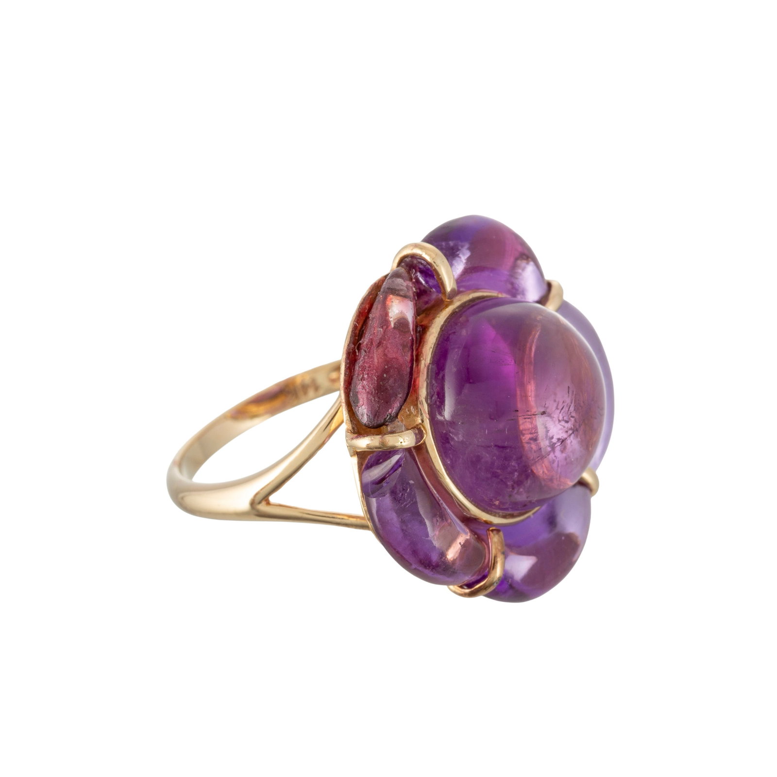 Bague en or 585 sertie de cabochons d'améthyste, doigt 54-14, 6g (dégât) - 2