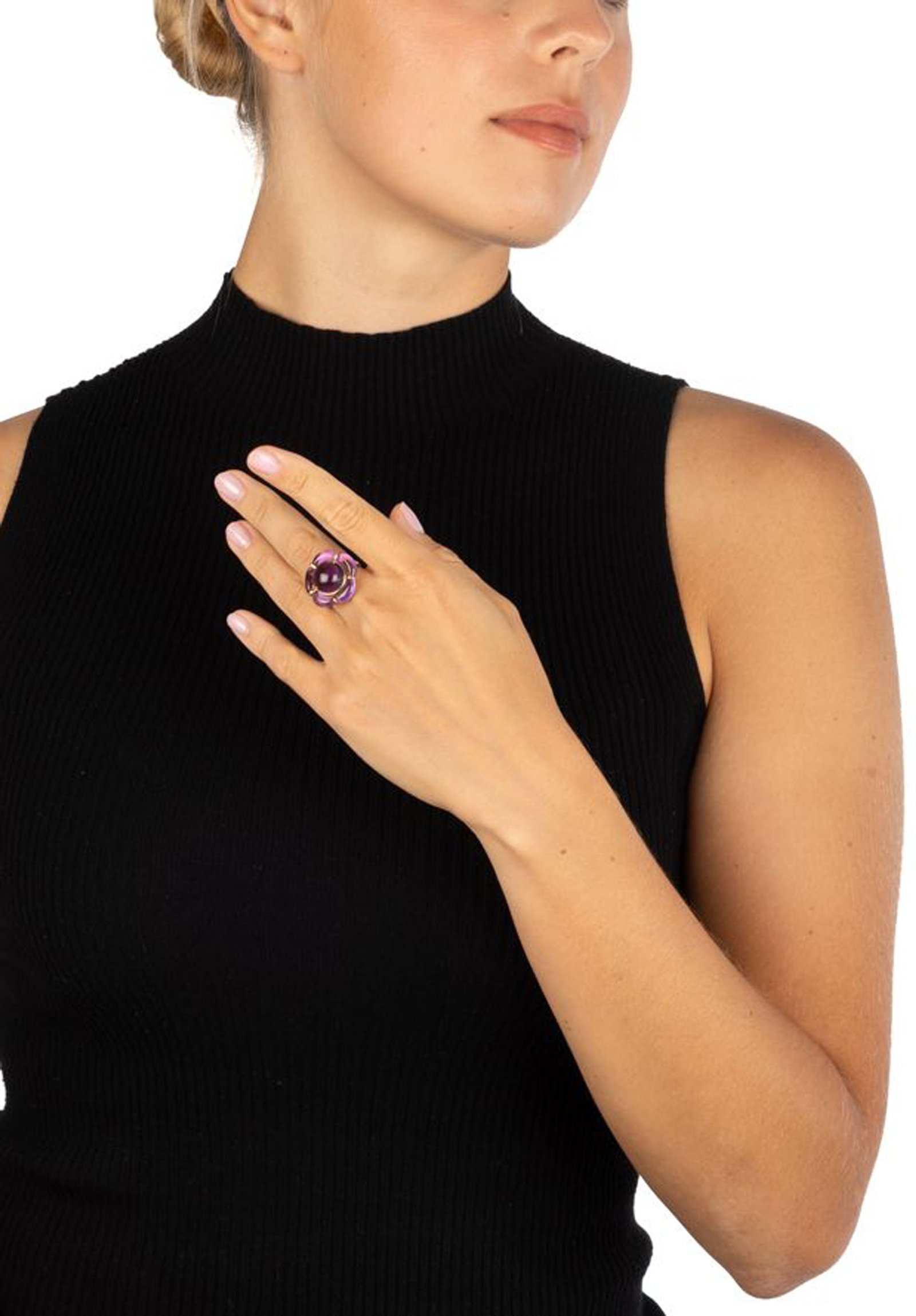 Bague en or 585 sertie de cabochons d'améthyste, doigt 54-14, 6g (dégât) - 4