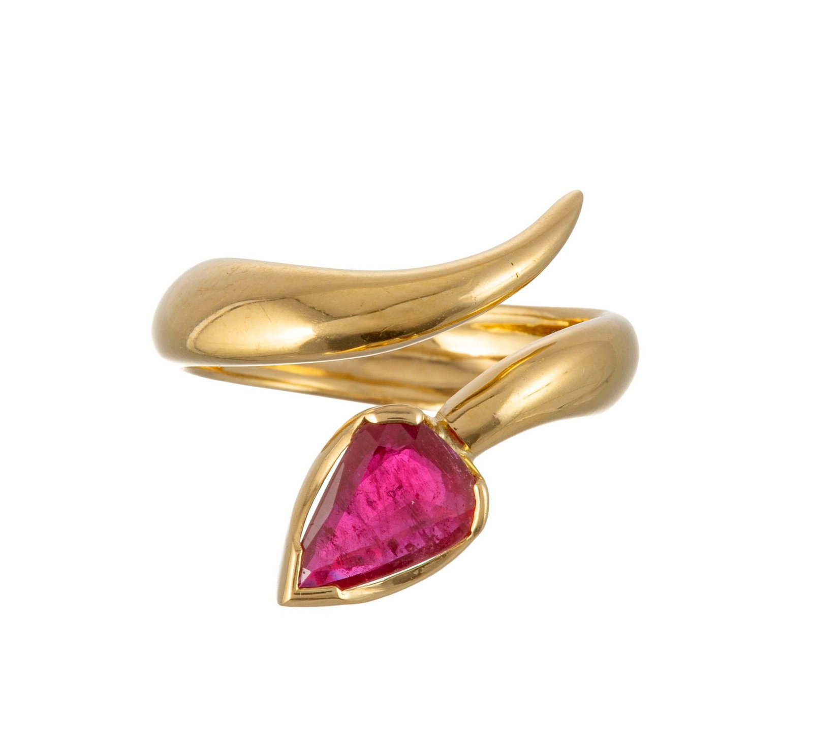 Lot composé d'une bague serpent et d'une broche oiseau or 750 ornées de rubis, la broche s - 2