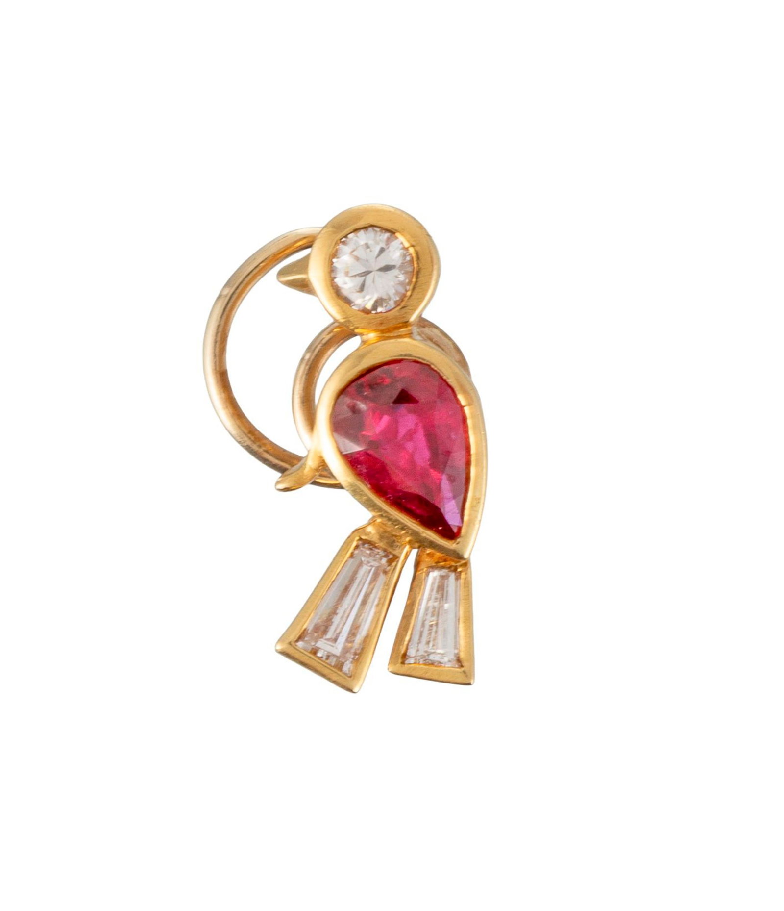 Lot composé d'une bague serpent et d'une broche oiseau or 750 ornées de rubis, la broche s - 3