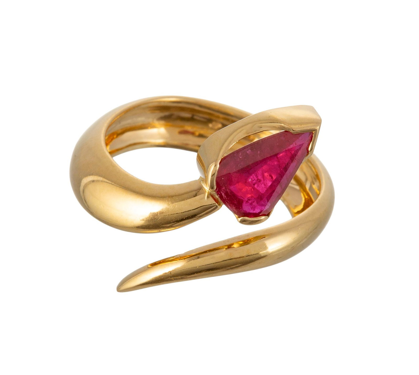 Lot composé d'une bague serpent et d'une broche oiseau or 750 ornées de rubis, la broche s - 4