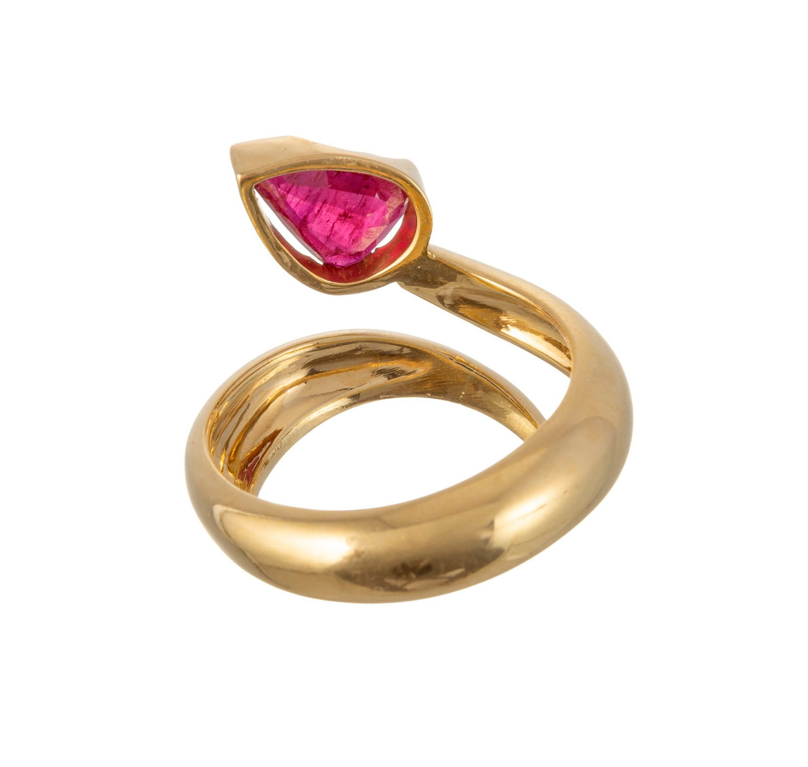 Lot composé d'une bague serpent et d'une broche oiseau or 750 ornées de rubis, la broche s - 6