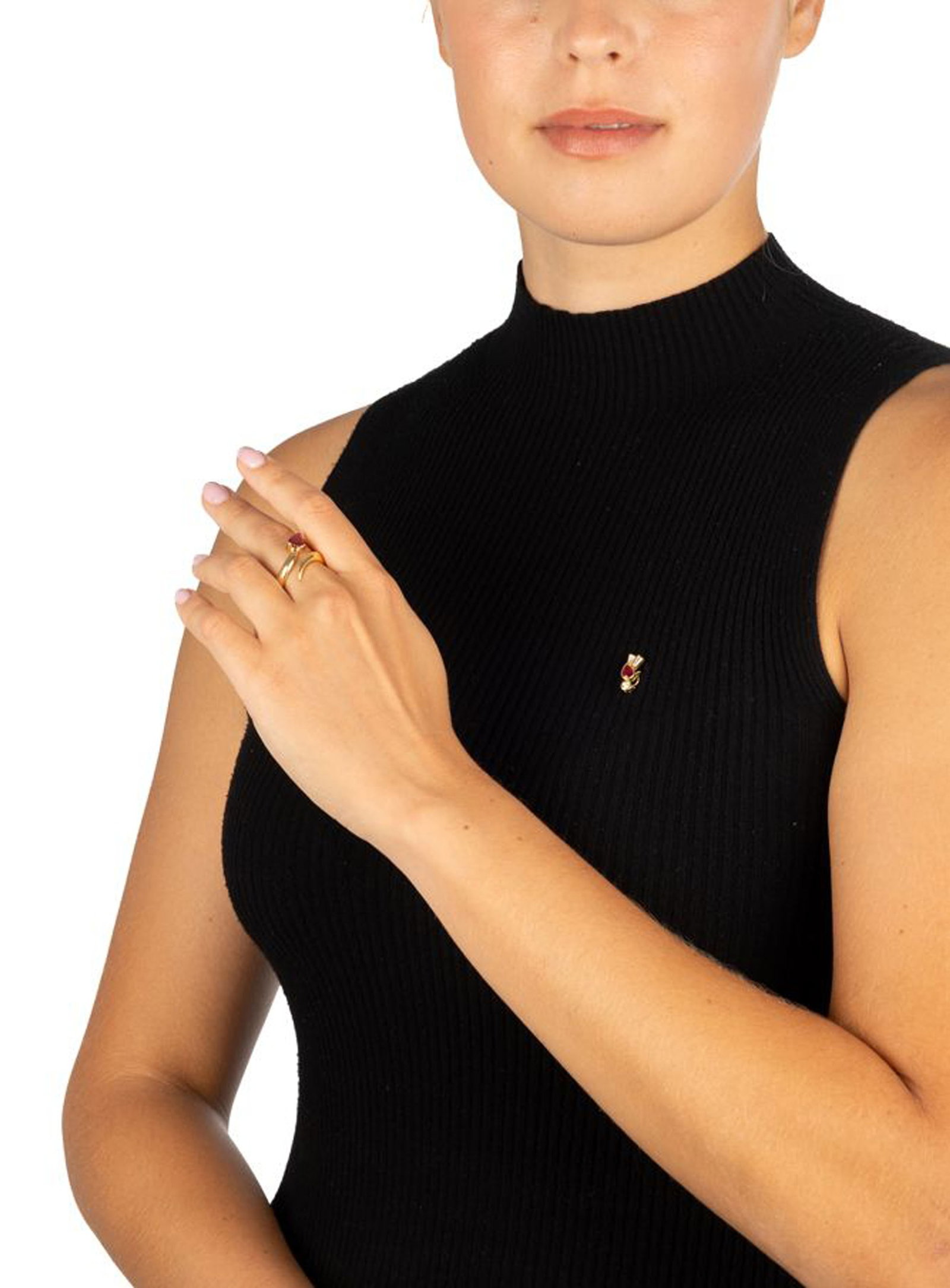 Lot composé d'une bague serpent et d'une broche oiseau or 750 ornées de rubis, la broche s - 8