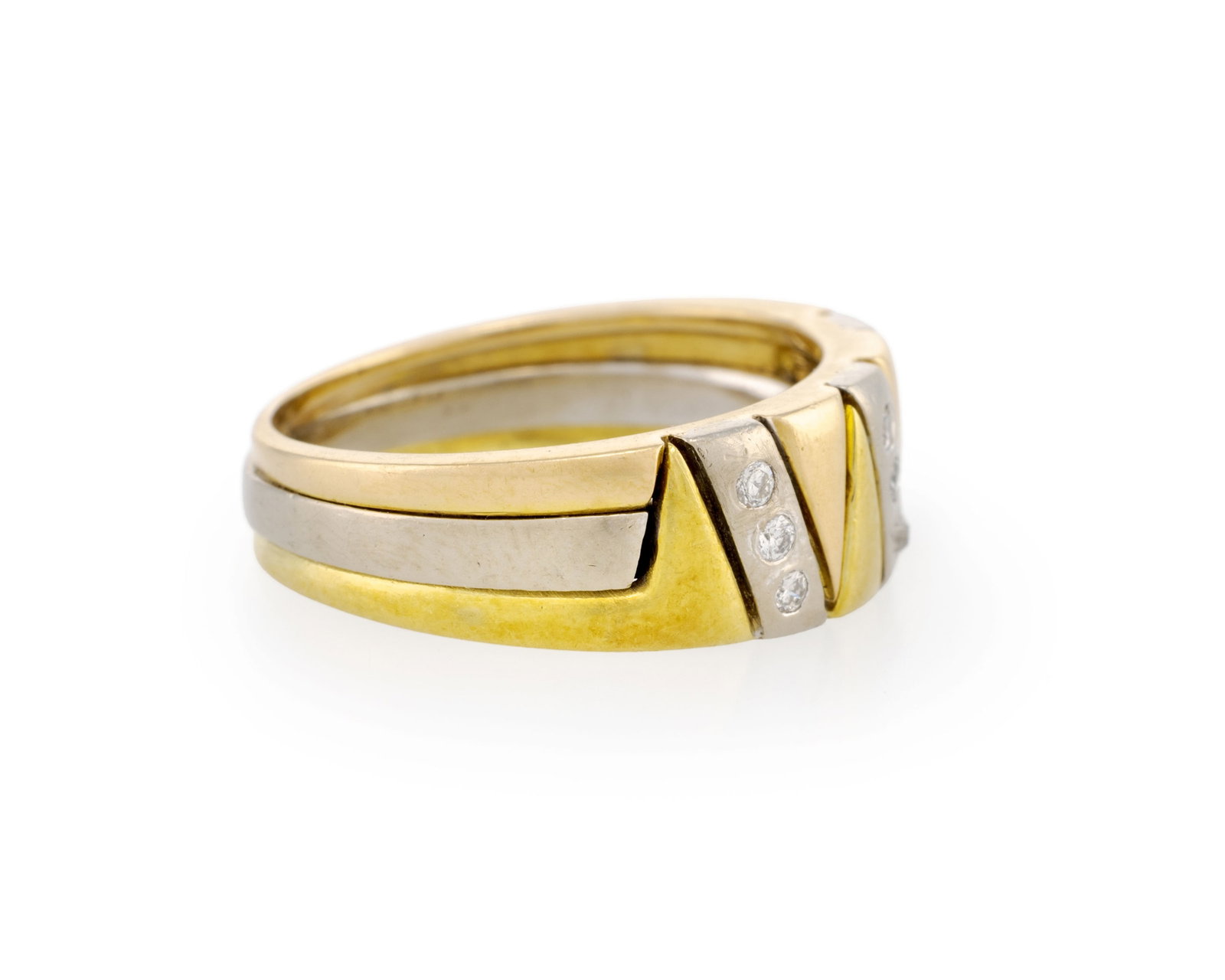 Bague 3 ors 750 sertie de lignes de diamants taille brillant, doigt 52-12, 5g - 2