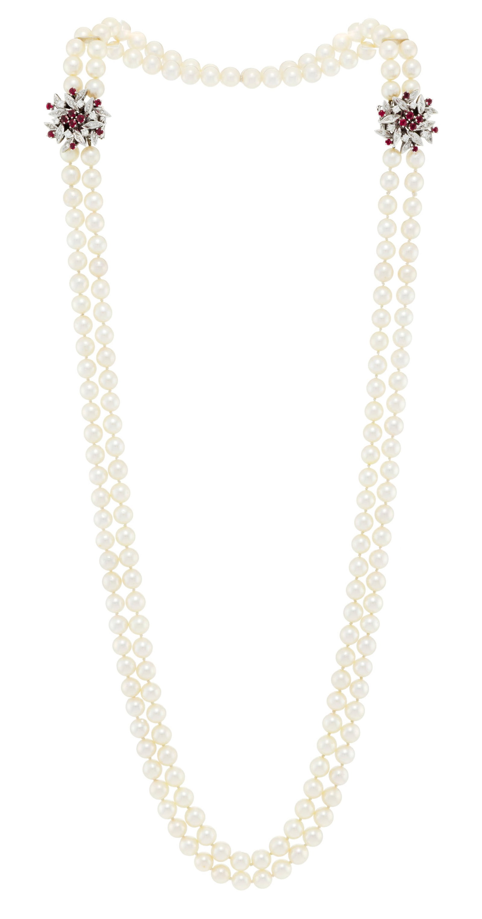 Sautoir composé d'un collier et d'un bracelet, deux rangs de perles de culture blanches, fermoi - 2