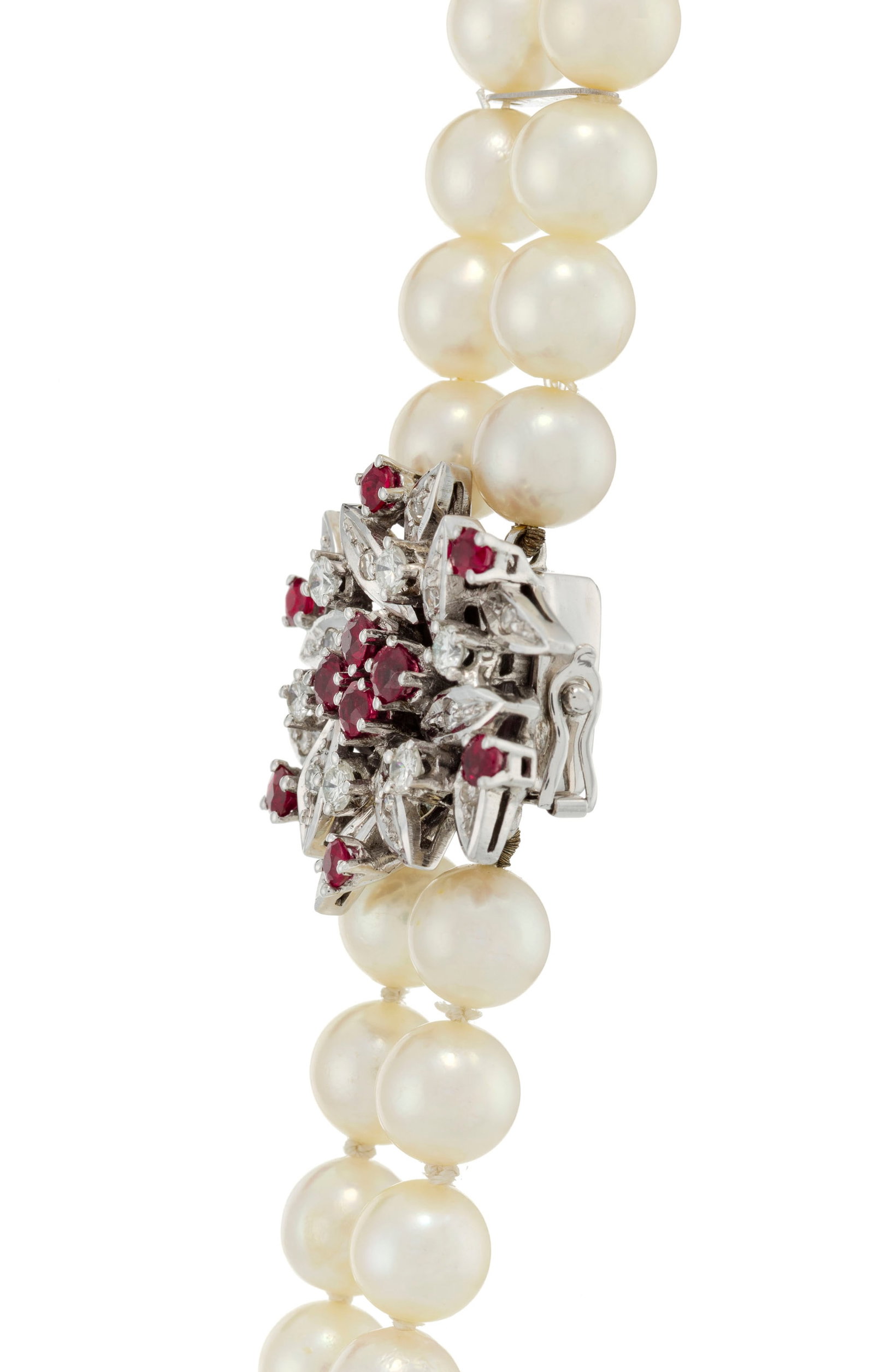 Sautoir composé d'un collier et d'un bracelet, deux rangs de perles de culture blanches, fermoi - 3
