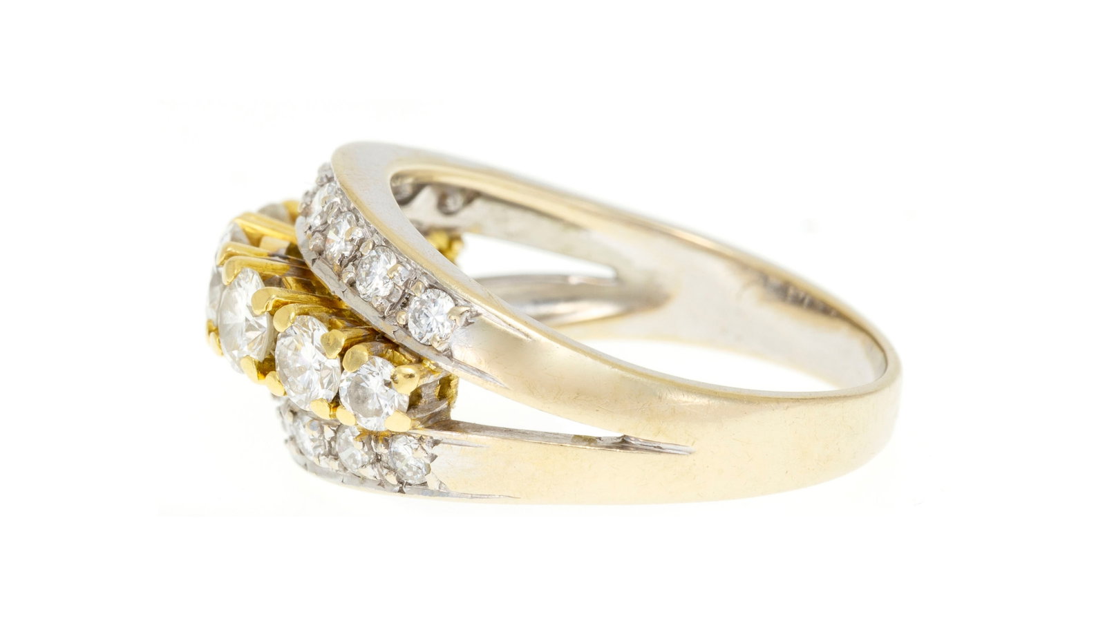 Bague or et or gris 750 sertie d'une ligne de diamants taille brillant bordée de deux lignes de - 2