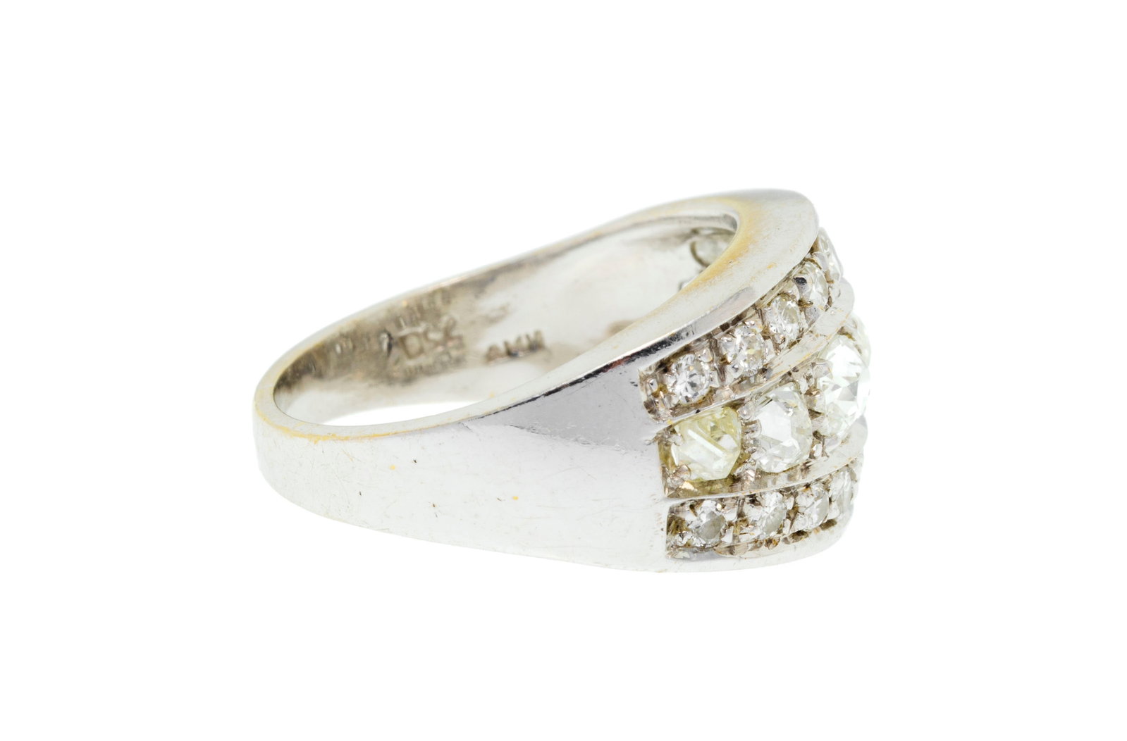 Bague or gris 750 sertie de lignes de diamants taille ancienne et 8/8, doigt 50-10, 5g - 2