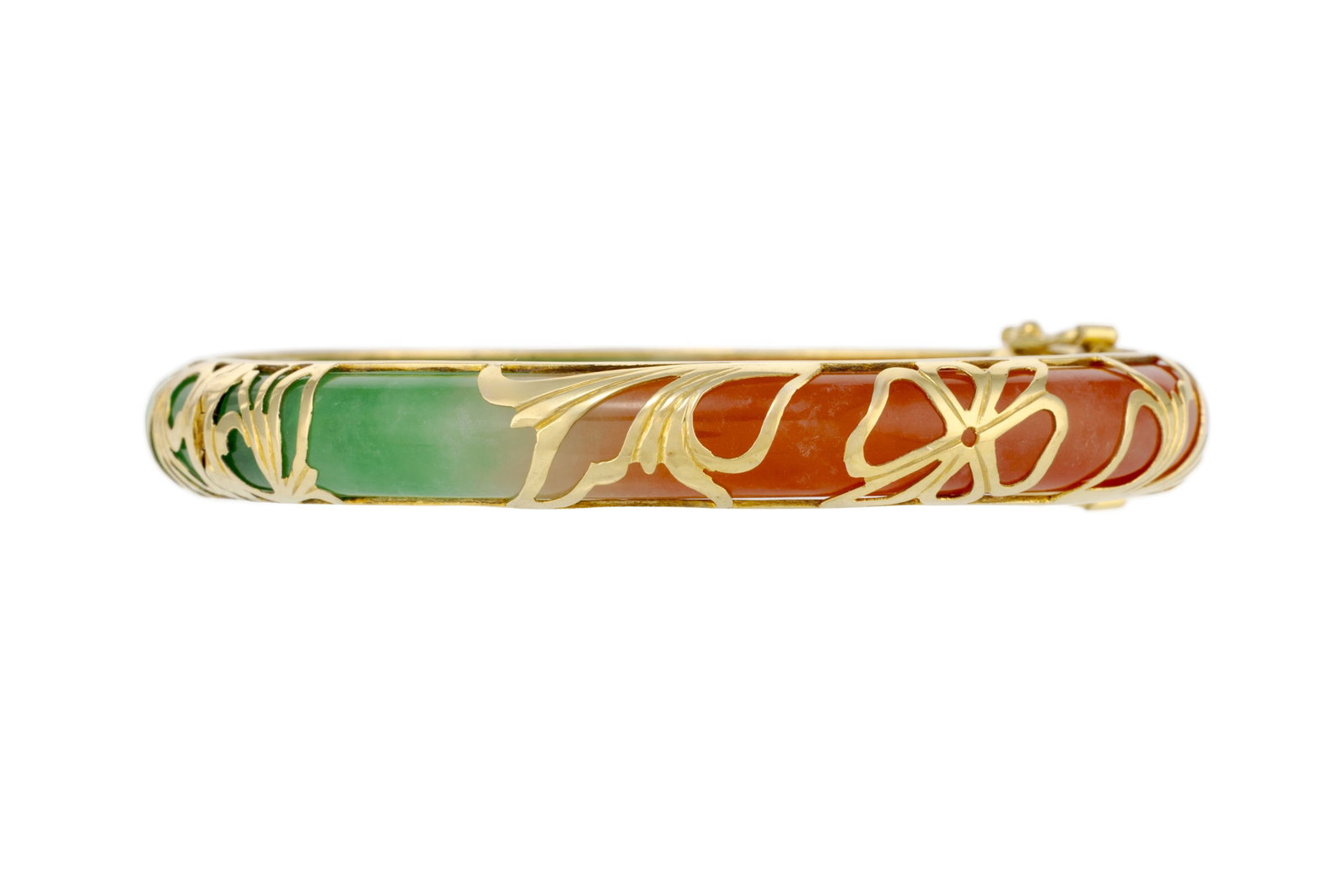 Lot composé d'une bague et d'un bracelet rigide en néphrite et or 375 ajouré à d - 2