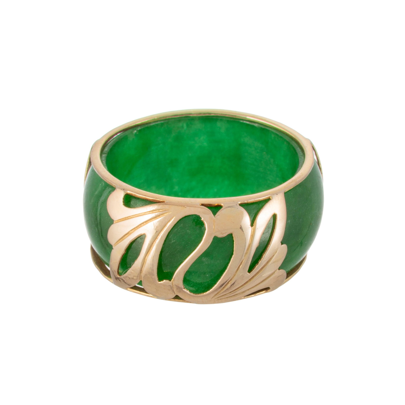 Lot composé d'une bague et d'un bracelet rigide en néphrite et or 375 ajouré à d - 3