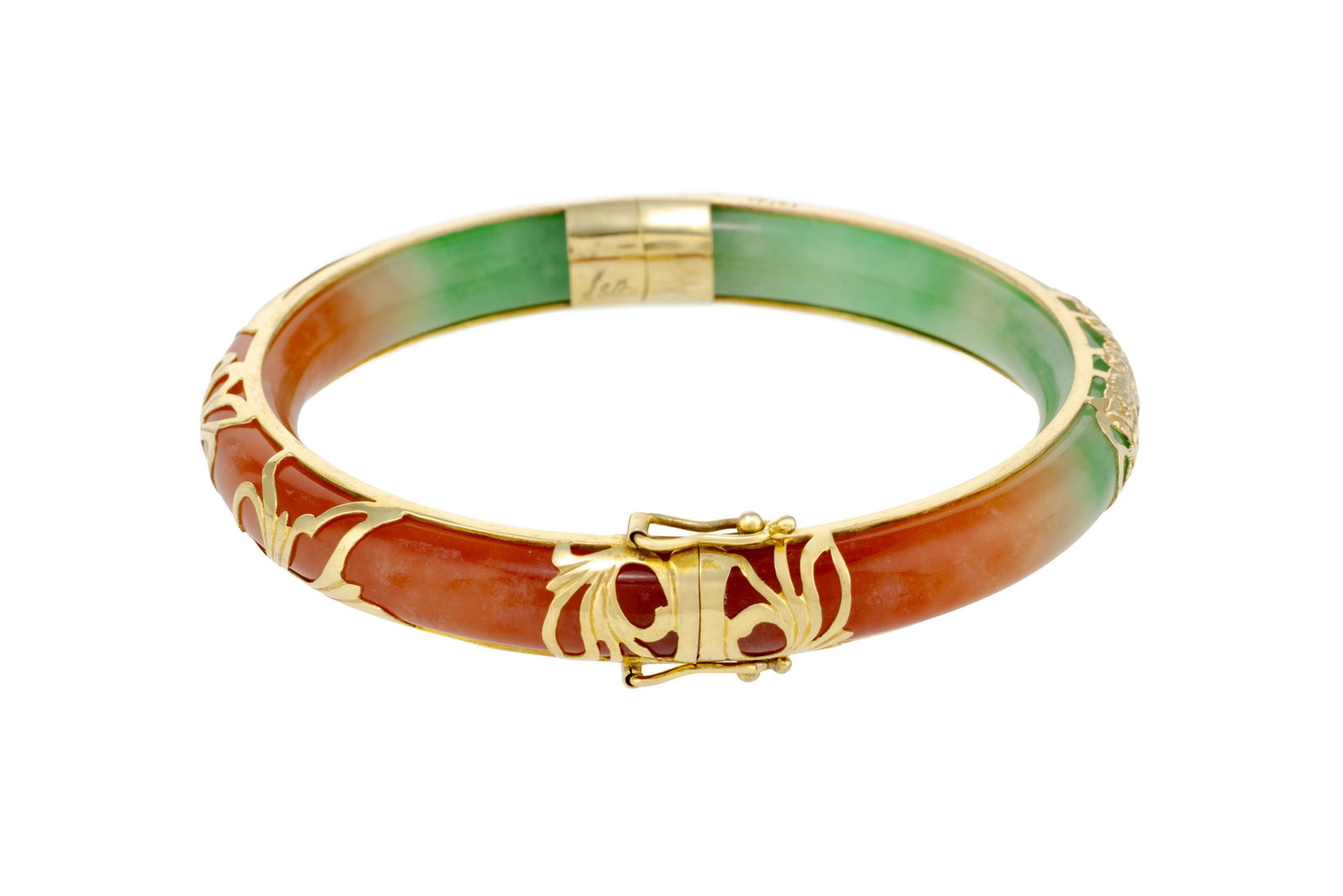Lot composé d'une bague et d'un bracelet rigide en néphrite et or 375 ajouré à d - 4