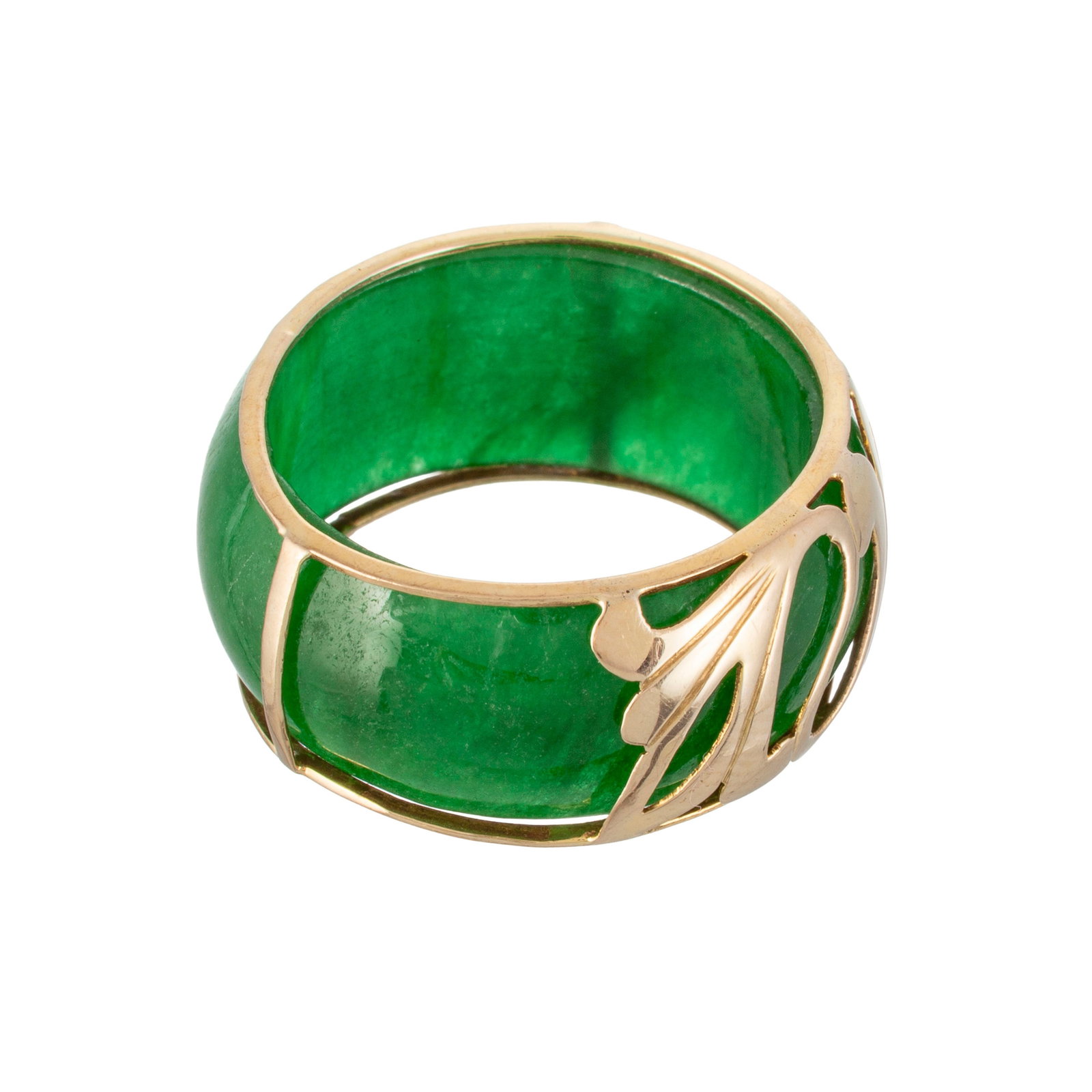 Lot composé d'une bague et d'un bracelet rigide en néphrite et or 375 ajouré à d - 5