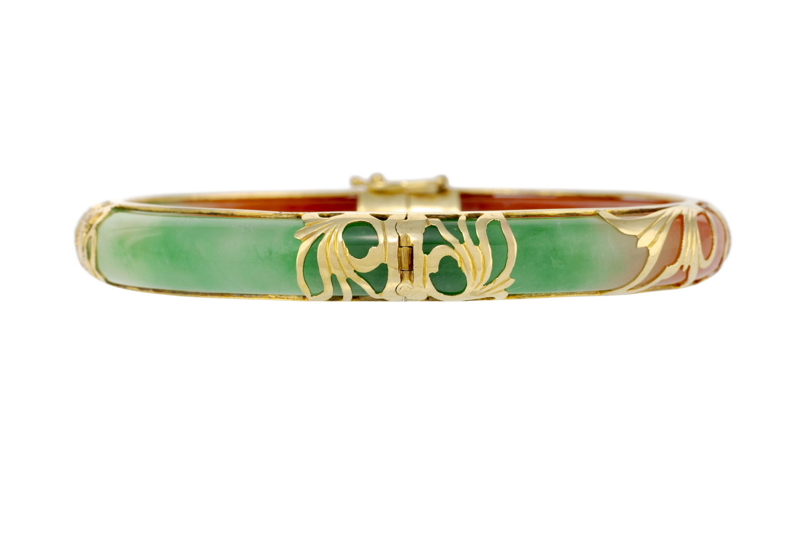 Lot composé d'une bague et d'un bracelet rigide en néphrite et or 375 ajouré à d - 6