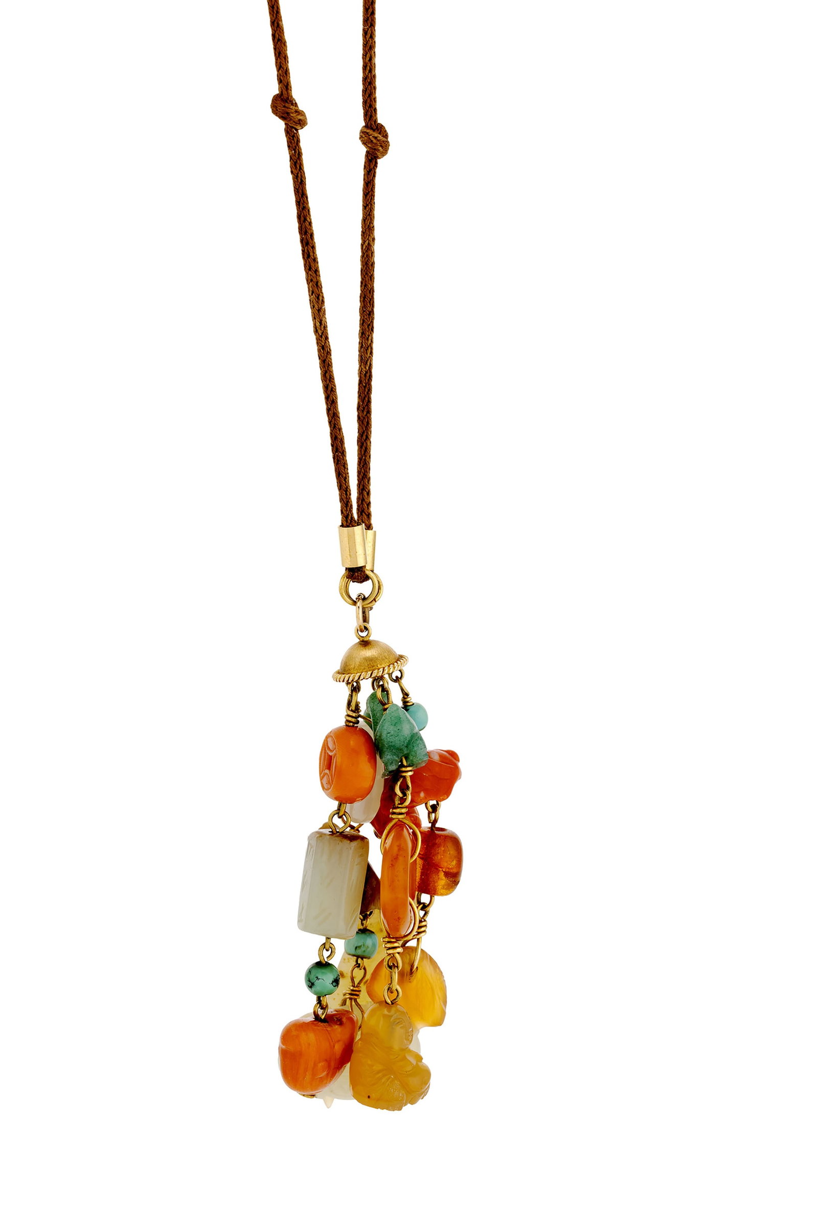 Pendentif pompon en or 585 retenant une multitude d'éléments sinisants en serpentine, cora - 2