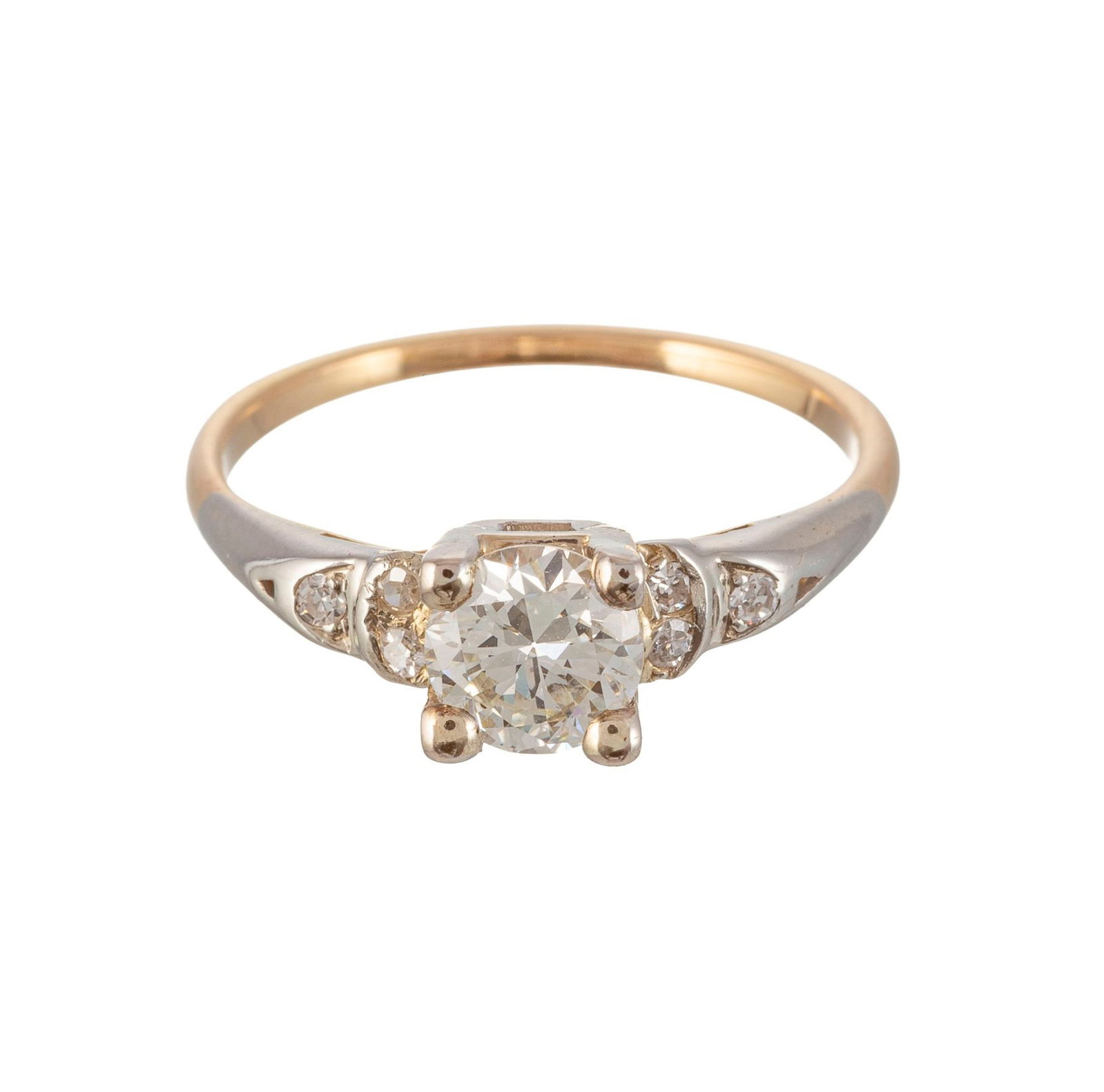 Bague 2 ors 750 sertie d'un diamant taille brillant (env. 0.6 ct) épaulé de diamants taill - 2