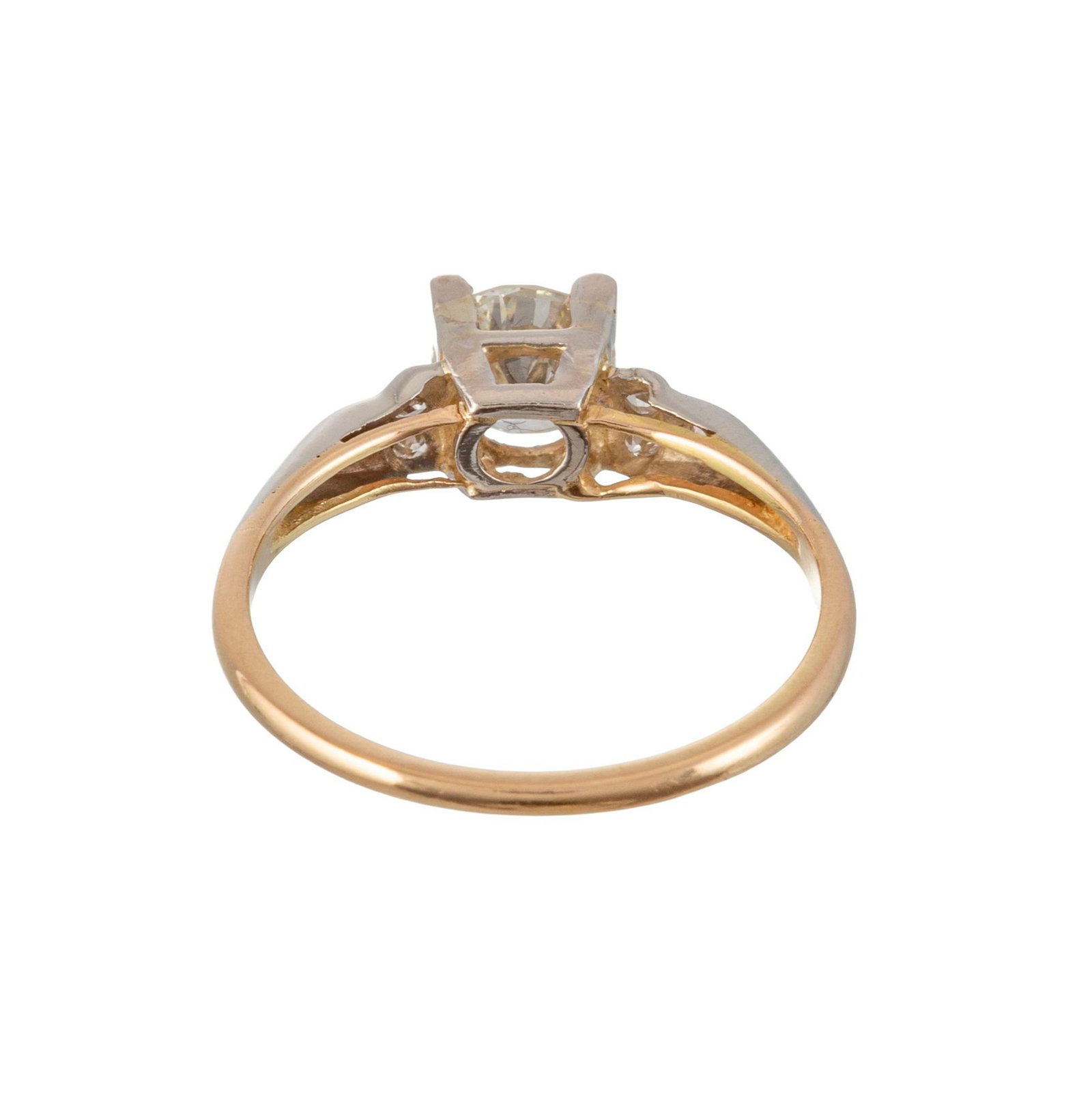 Bague 2 ors 750 sertie d'un diamant taille brillant (env. 0.6 ct) épaulé de diamants taill - 3