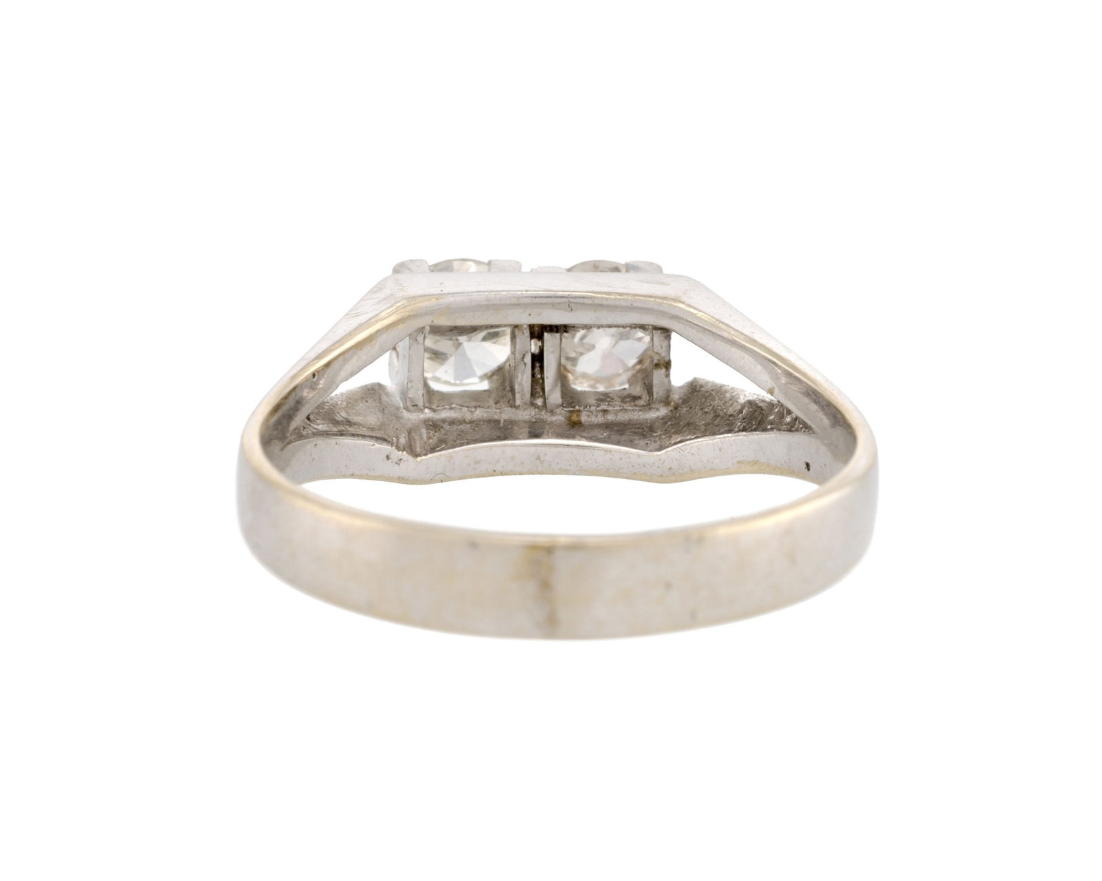 Bague or gris 750 sertie de deux diamants taille ancienne et brillant (env. 0.3 ct chacun), doigt 54 - 3