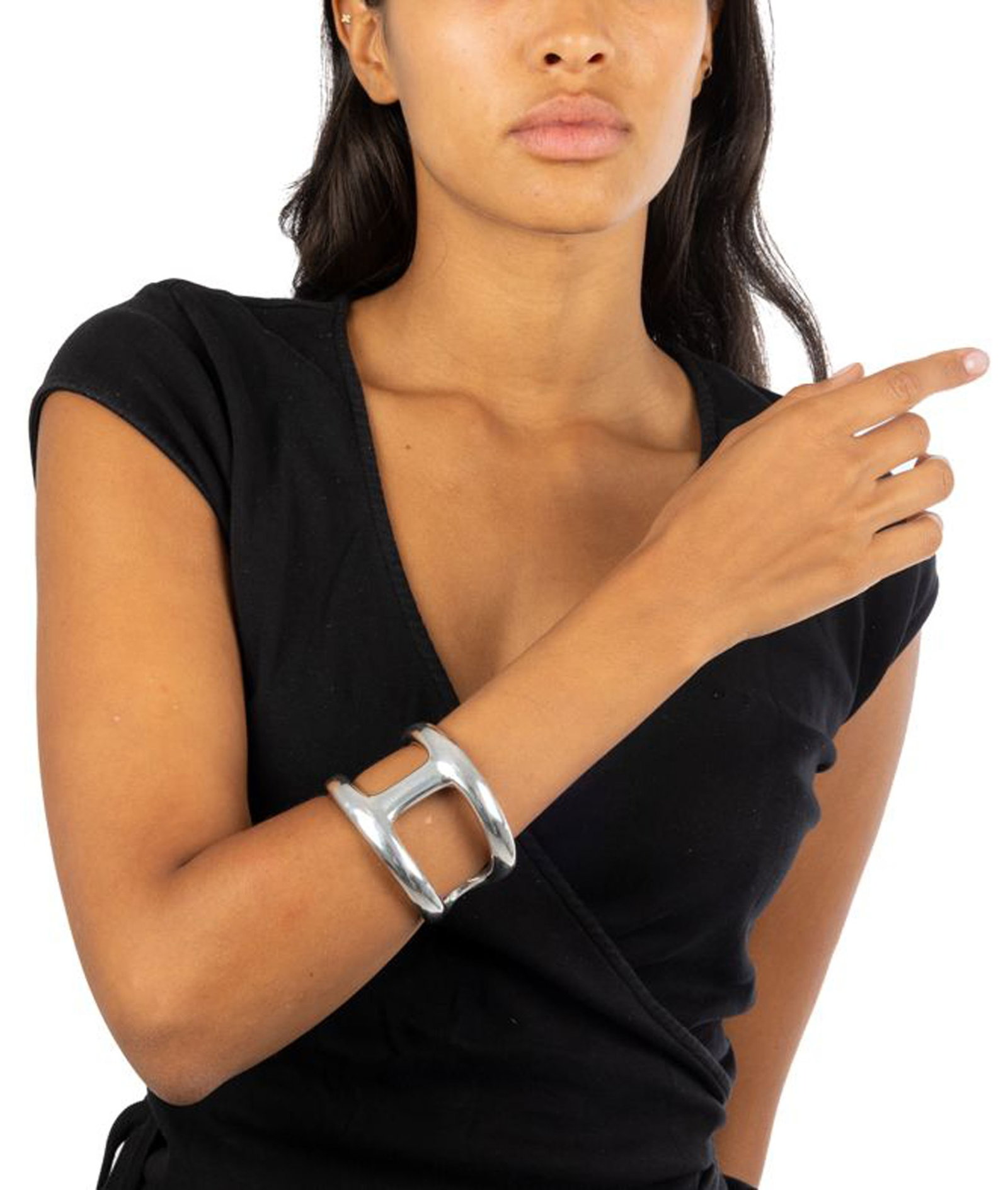 Hermès, Osmose, bracelet manchette en argent, signé, circ. 16.5 cm, 116g - 4