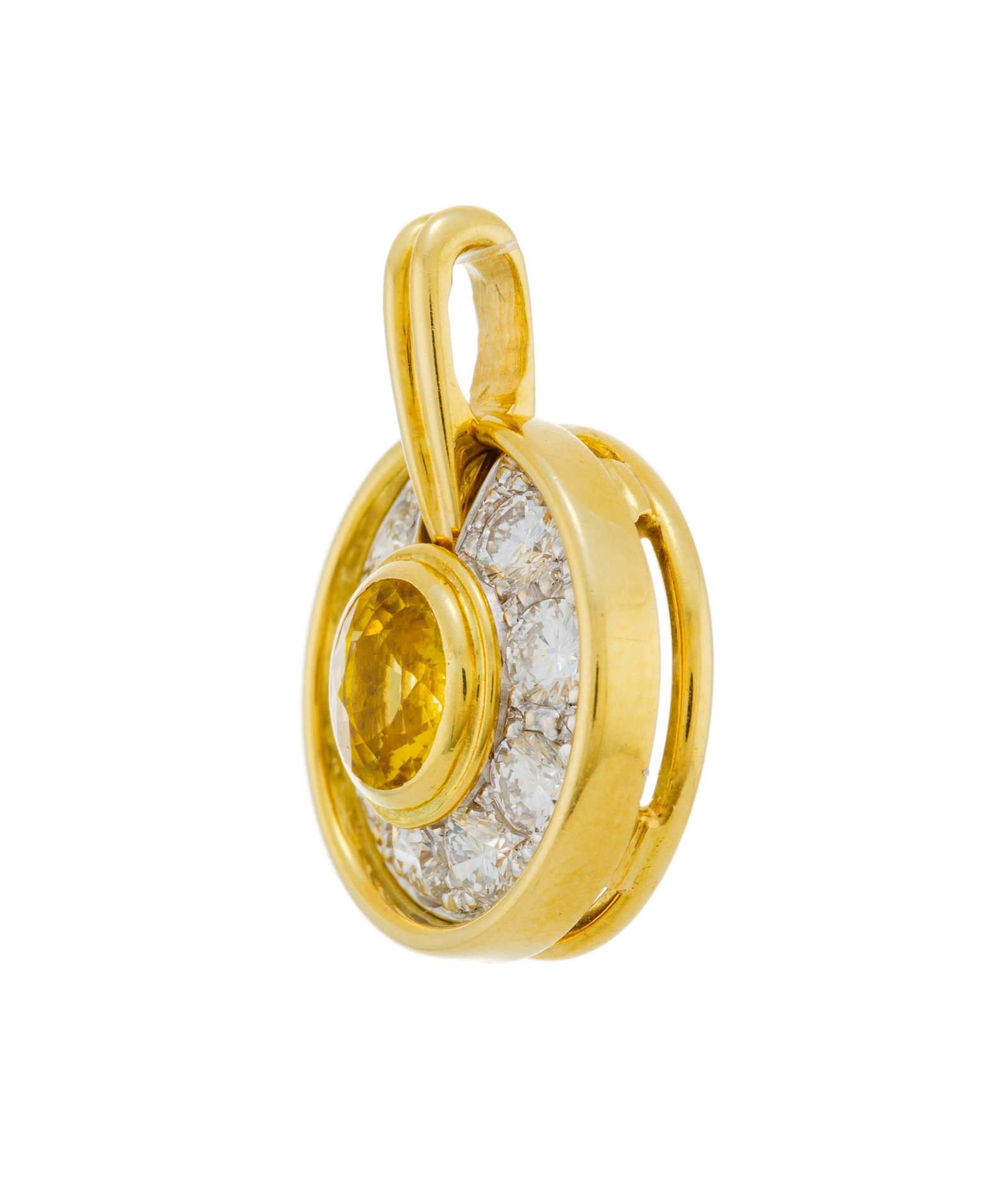 Pendentif 2 ors 750 serti d'un saphir jaune entouré de diamants taille brillant, h. 1.9 cm, 4g - 2