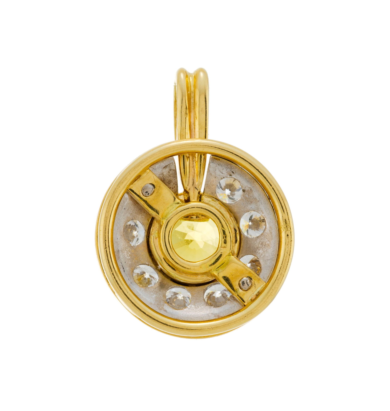 Pendentif 2 ors 750 serti d'un saphir jaune entouré de diamants taille brillant, h. 1.9 cm, 4g - 3