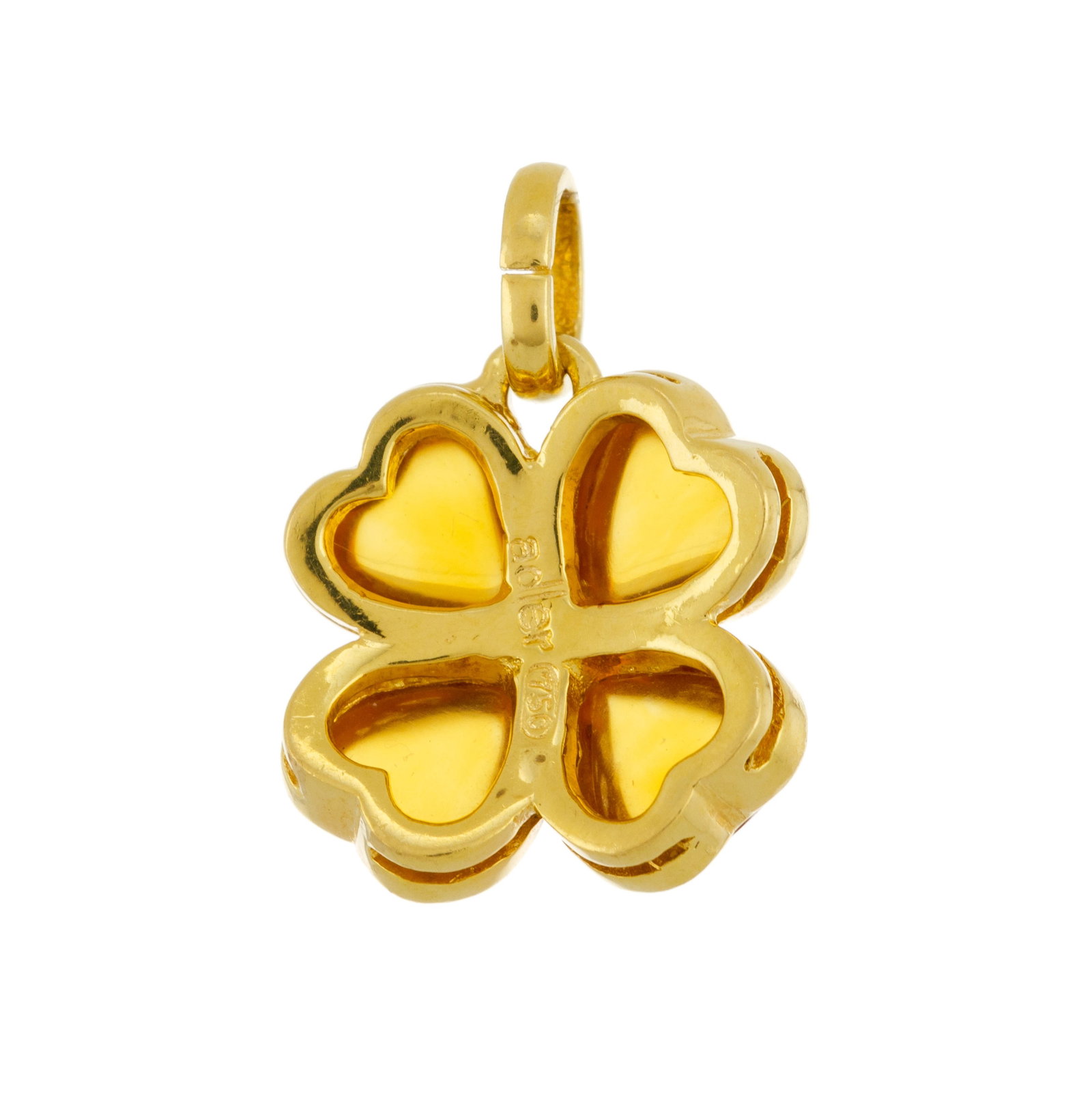 Adler, pendentif trèfle or 750 serti de citrines cabochons taille cœur, signé, h. 1.6 - 3