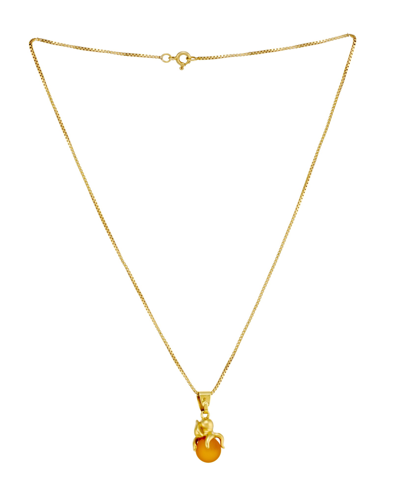 Pendentif or 750 satiné figurant un poulpe sur une bille de verre orangé dépoli, les  - 3