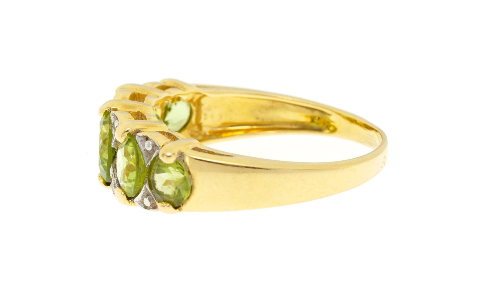 Bague or 750 sertie de péridots taille rond en chute alternés de diamants taille 8/8, doig - 2